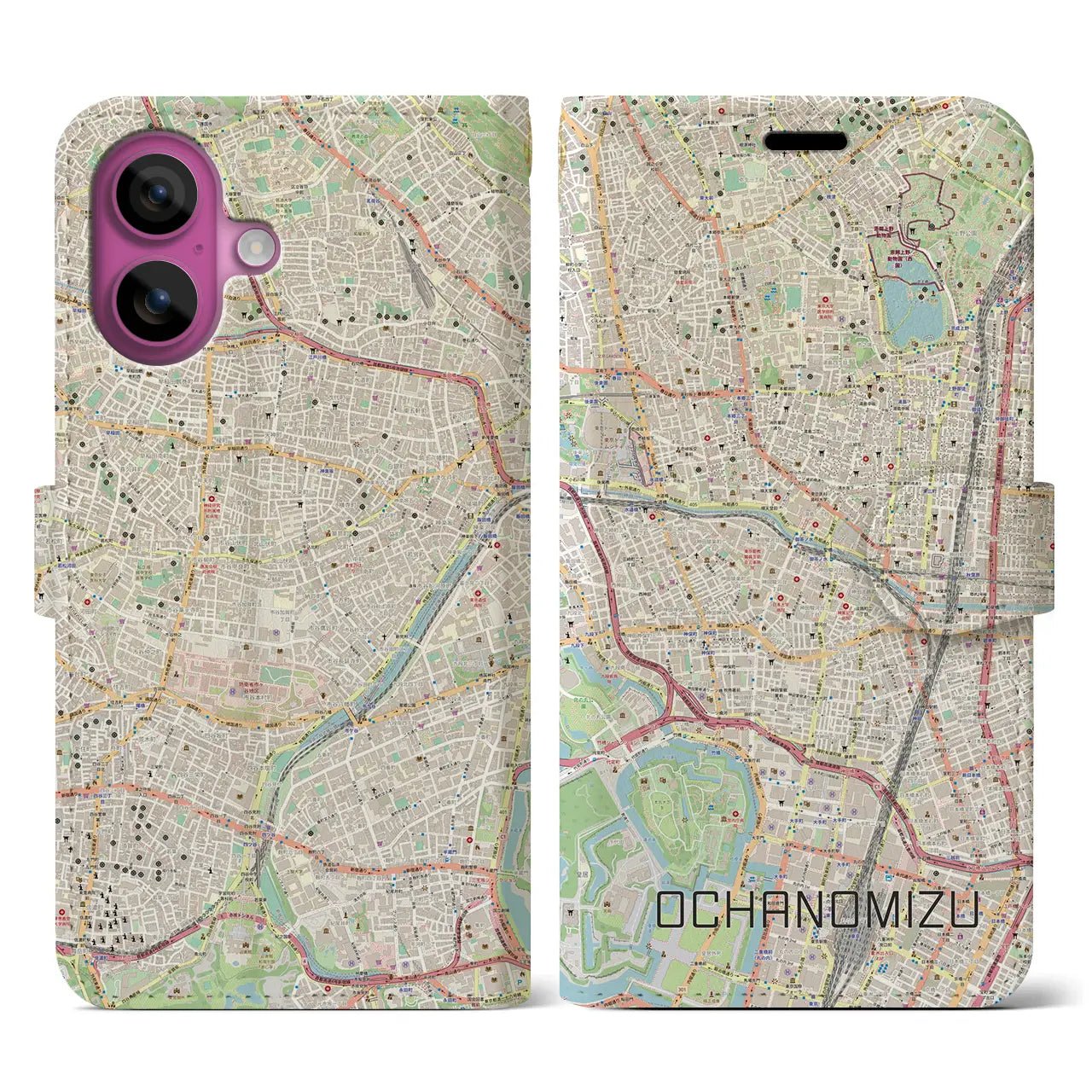 【御茶ノ水(東京都)】地図柄iPhoneケース(手帳タイプ)ナチュラル・iPhone 16 Pro 用