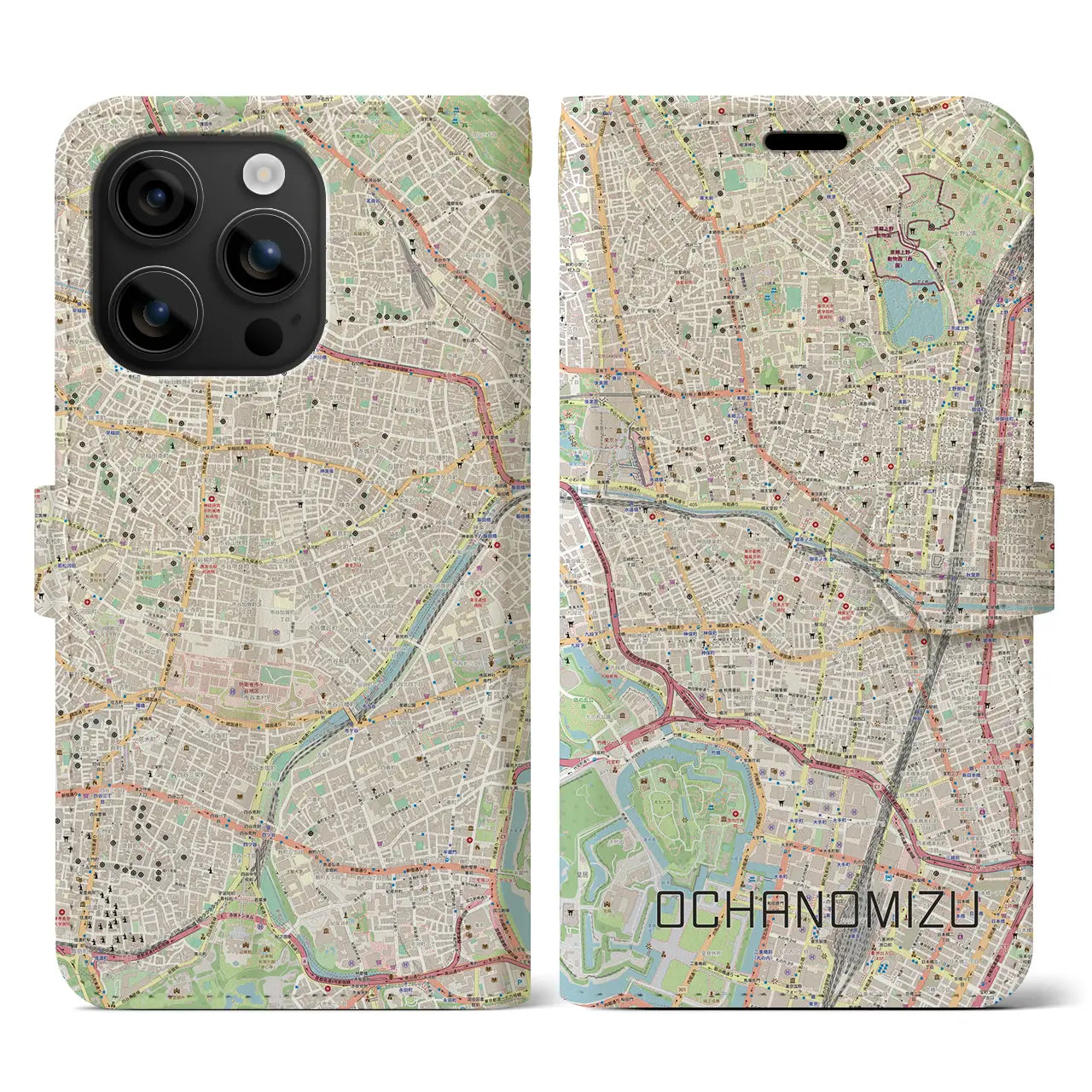 【御茶ノ水(東京都)】地図柄iPhoneケース(手帳タイプ)ナチュラル・iPhone 16 用