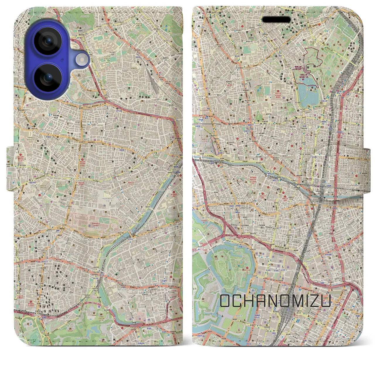 【御茶ノ水(東京都)】地図柄iPhoneケース(手帳タイプ)ナチュラル・iPhone 16 Pro Max 用