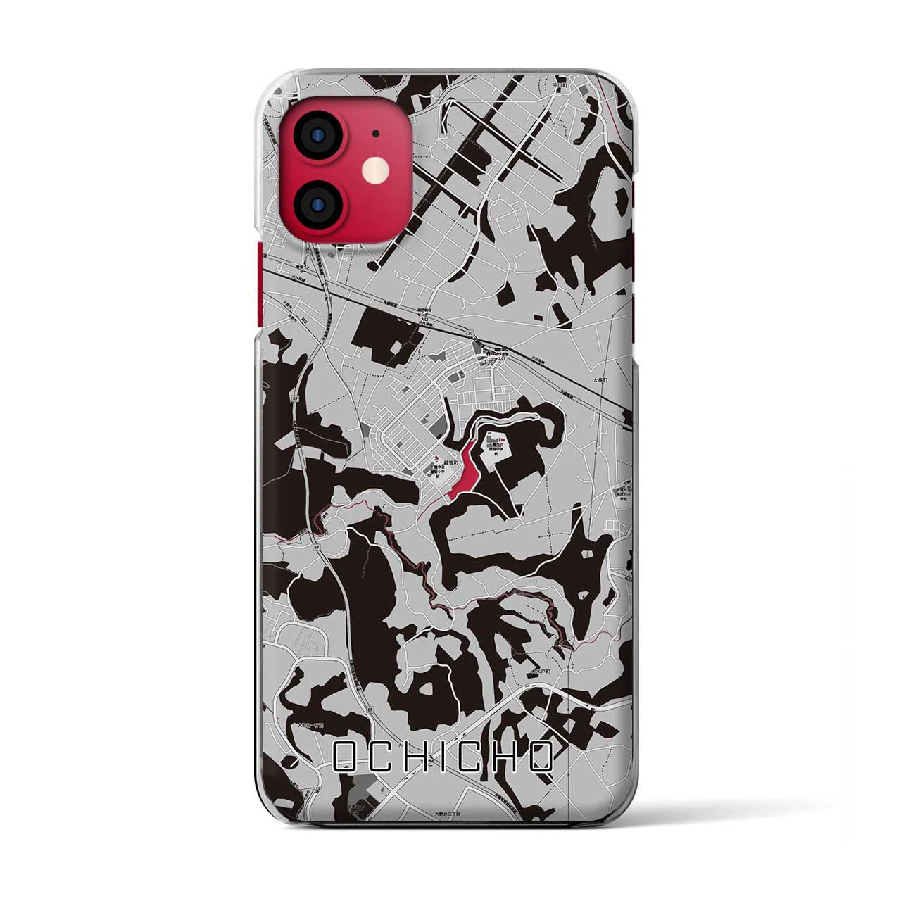 【越智町(千葉県)】地図柄iPhoneケース(クリアタイプ)モノトーン・iPhone 11 用