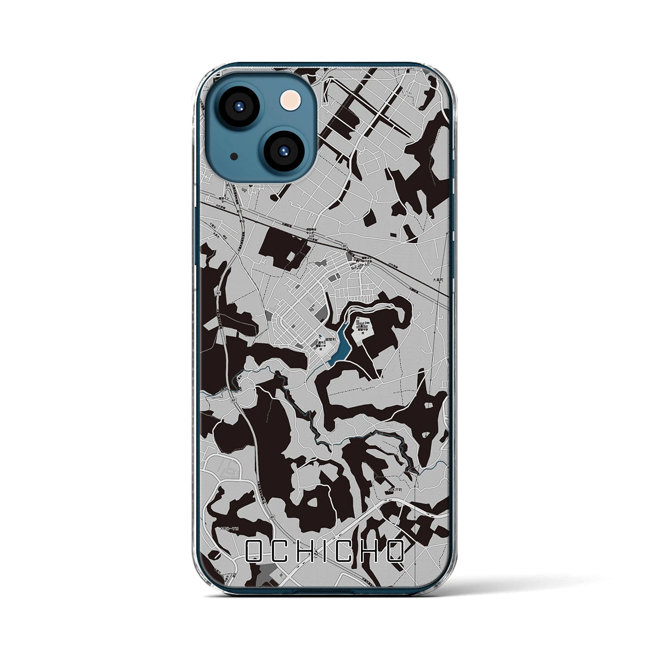 【越智町(千葉県)】地図柄iPhoneケース(クリアタイプ)モノトーン・iPhone 13 用