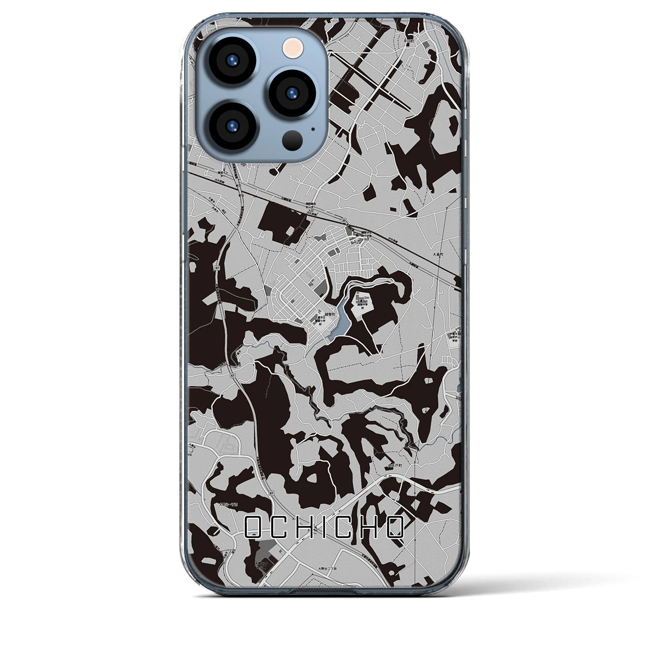 【越智町(千葉県)】地図柄iPhoneケース(クリアタイプ)モノトーン・iPhone 13 Pro Max 用