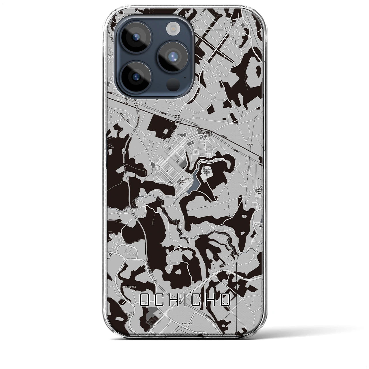 【越智町(千葉県)】地図柄iPhoneケース(クリアタイプ)モノトーン・iPhone 15 Pro Max 用