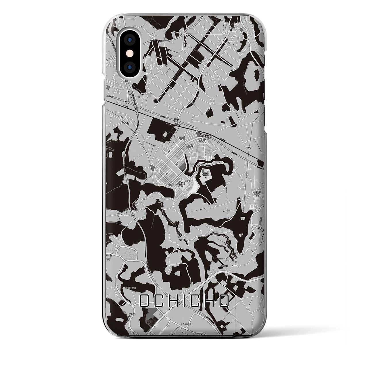 【越智町(千葉県)】地図柄iPhoneケース(クリアタイプ)モノトーン・iPhone XS Max 用