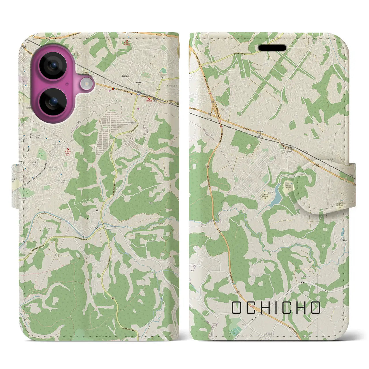 【越智町(千葉県)】地図柄iPhoneケース(手帳タイプ)ナチュラル・iPhone 16 Pro 用