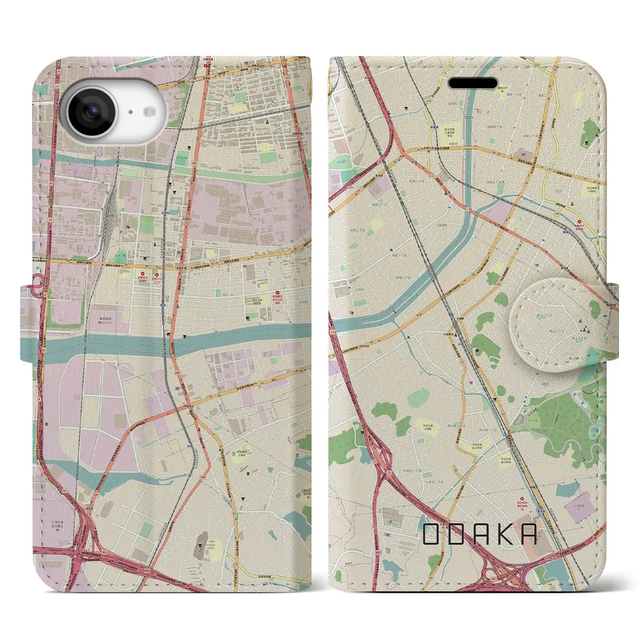 【大高(愛知県)】地図柄iPhoneケース(手帳タイプ)