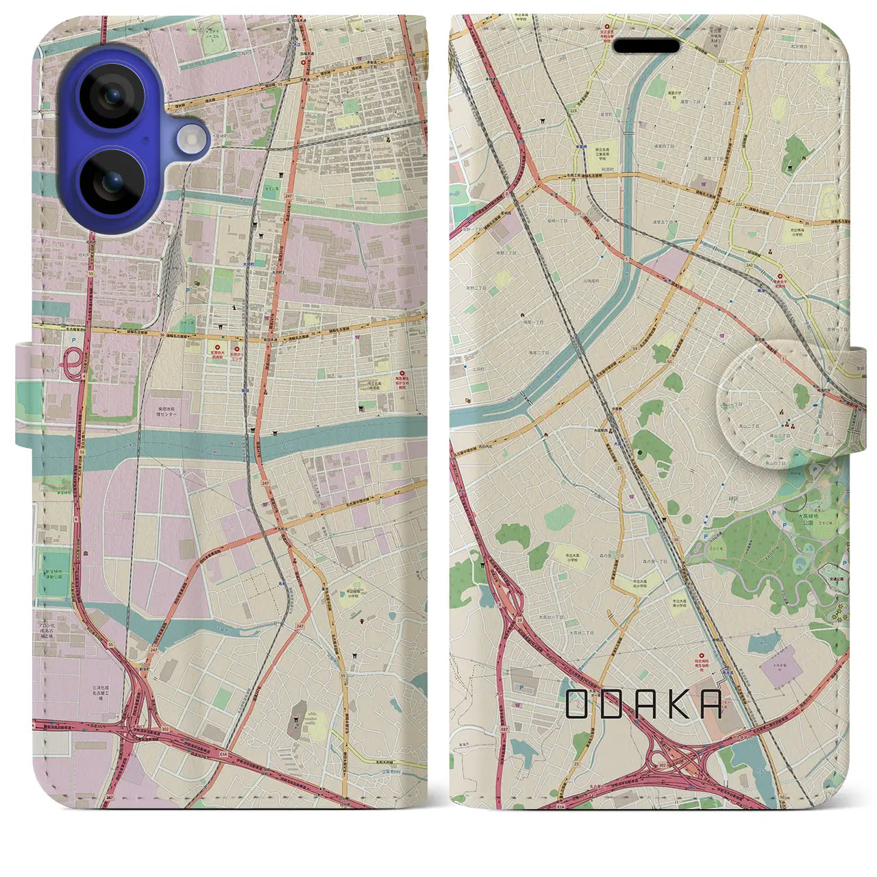 【大高(愛知県)】地図柄iPhoneケース(手帳タイプ)ナチュラル・iPhone 16 Pro Max 用