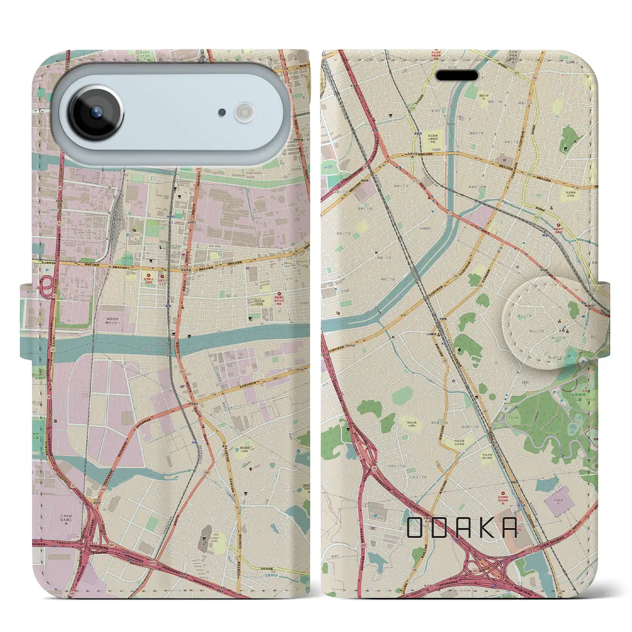 【大高(愛知県)】地図柄iPhoneケース(手帳タイプ)ナチュラル・iPhone 17 Pro Max 用