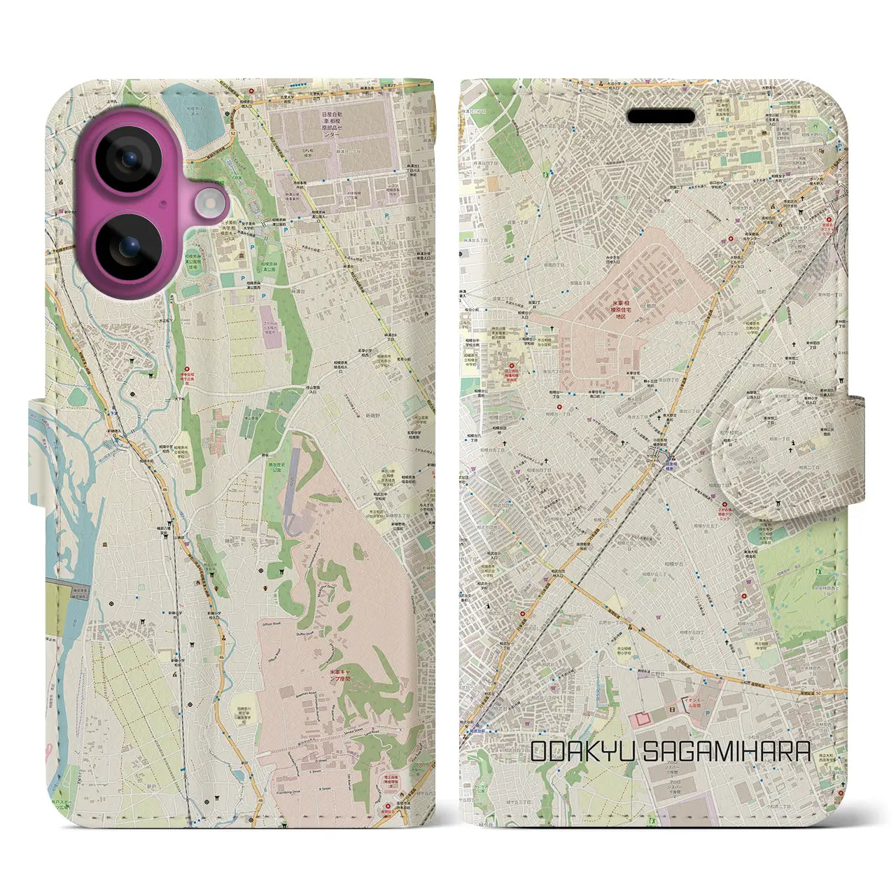 【小田急相模原(神奈川県)】地図柄iPhoneケース(手帳タイプ)ナチュラル・iPhone 16 Pro 用