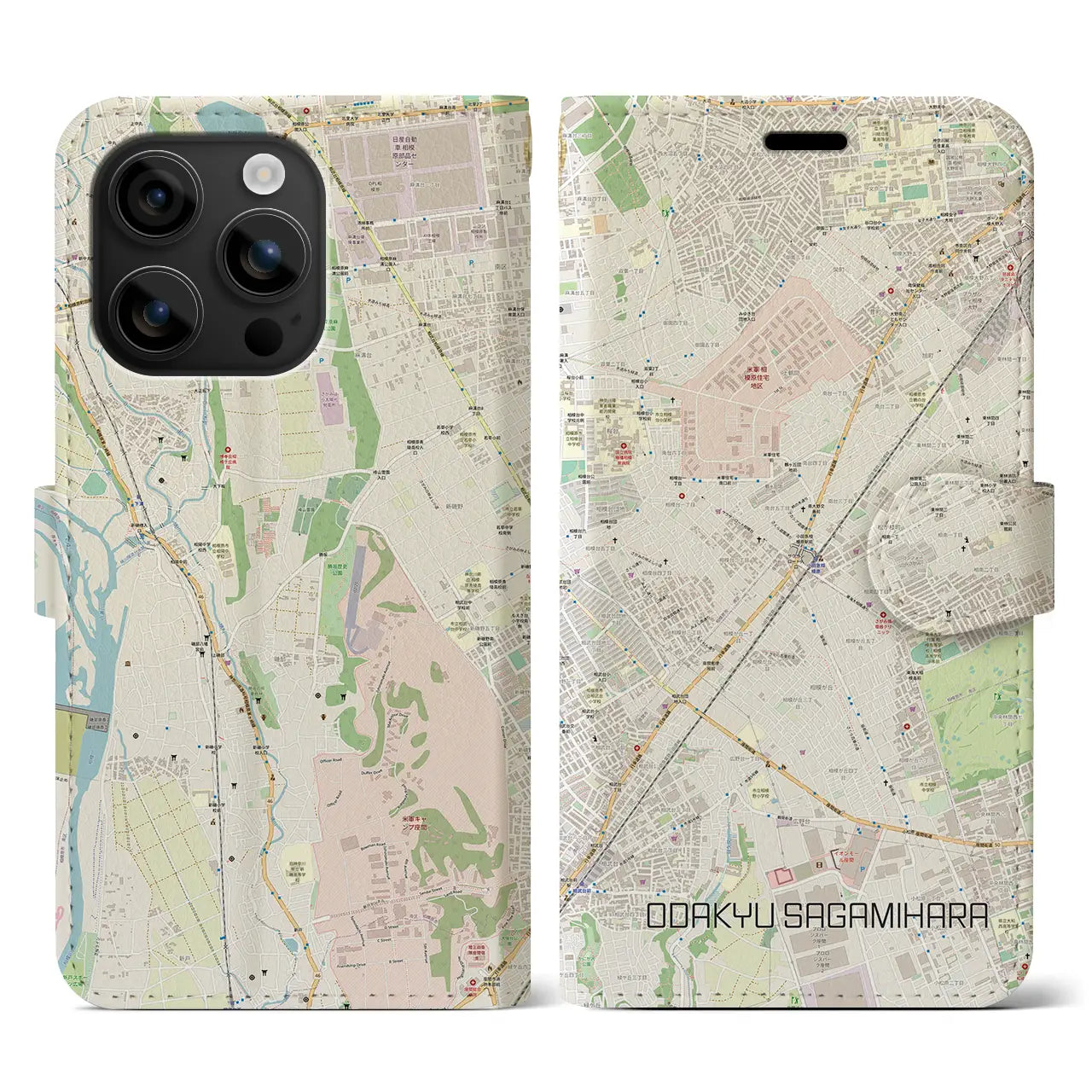 【小田急相模原(神奈川県)】地図柄iPhoneケース(手帳タイプ)ナチュラル・iPhone 16 用