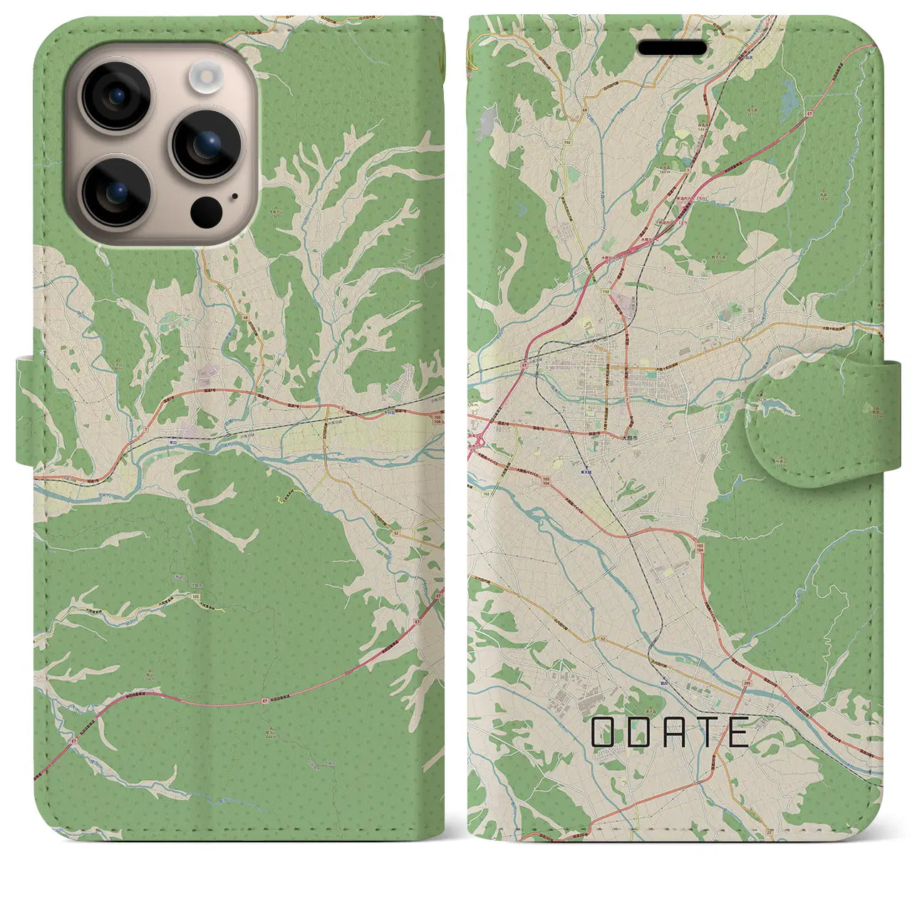 【大館(秋田県)】地図柄iPhoneケース(手帳タイプ)ナチュラル・iPhone 16 Plus 用