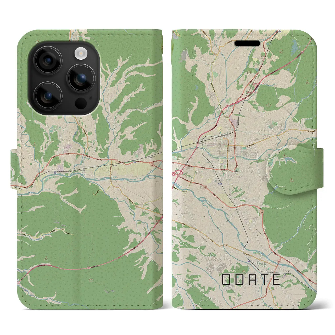 【大館(秋田県)】地図柄iPhoneケース(手帳タイプ)ナチュラル・iPhone 16 用