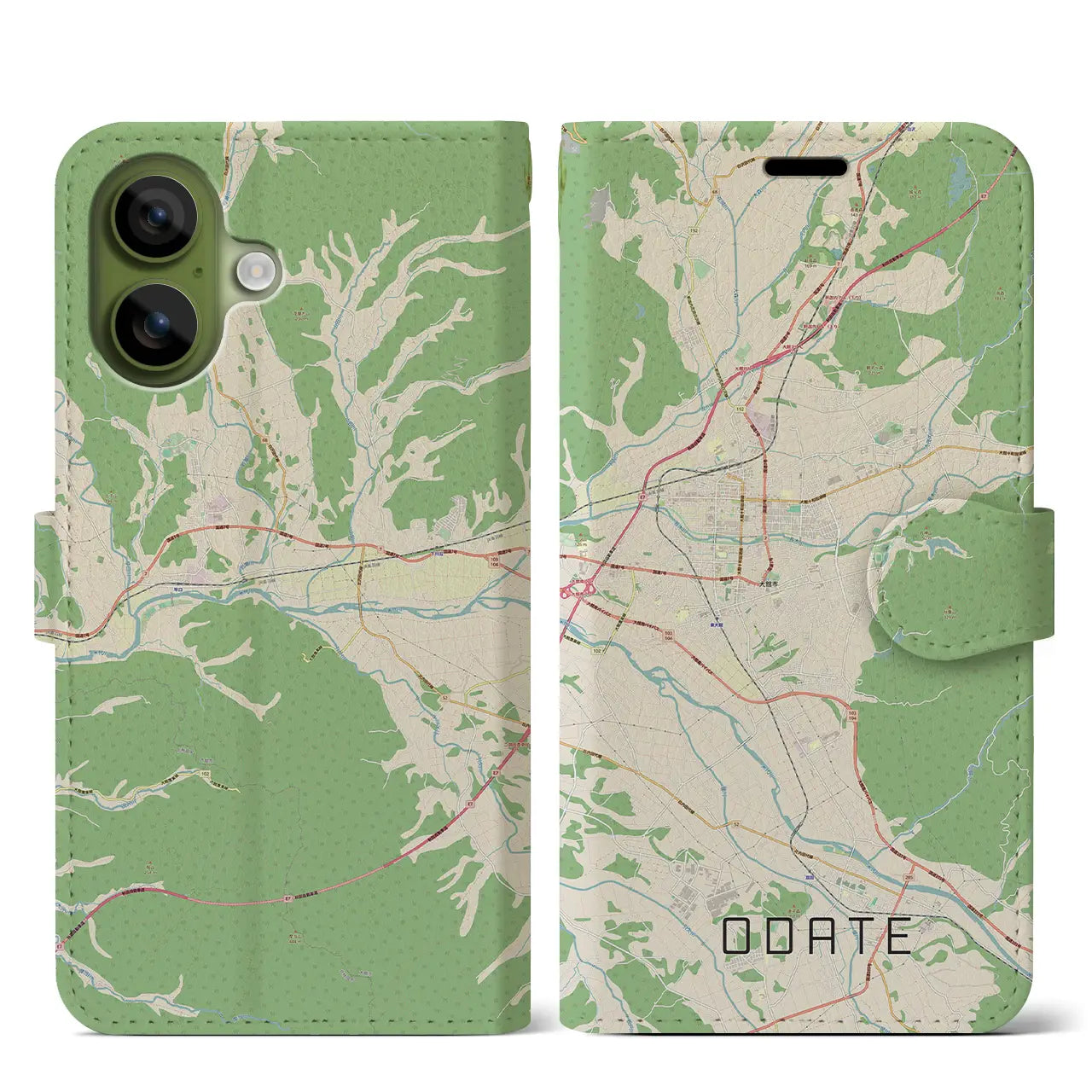 【大館(秋田県)】地図柄iPhoneケース(手帳タイプ)ナチュラル・iPhone 17 Pro Max 用