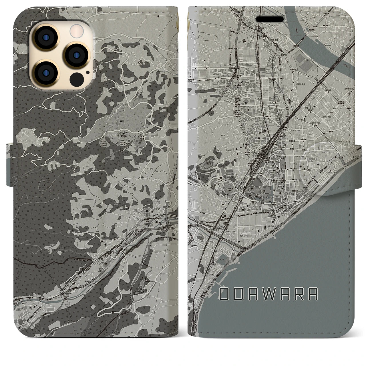 【小田原(神奈川県)】地図柄iPhoneケース(手帳タイプ)モノトーン・iPhone 12 Pro Max 用