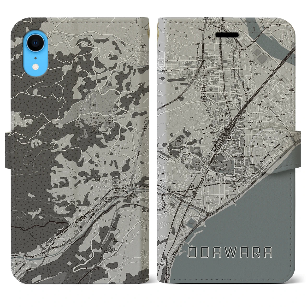 【小田原(神奈川県)】地図柄iPhoneケース(手帳タイプ)モノトーン・iPhone XR 用