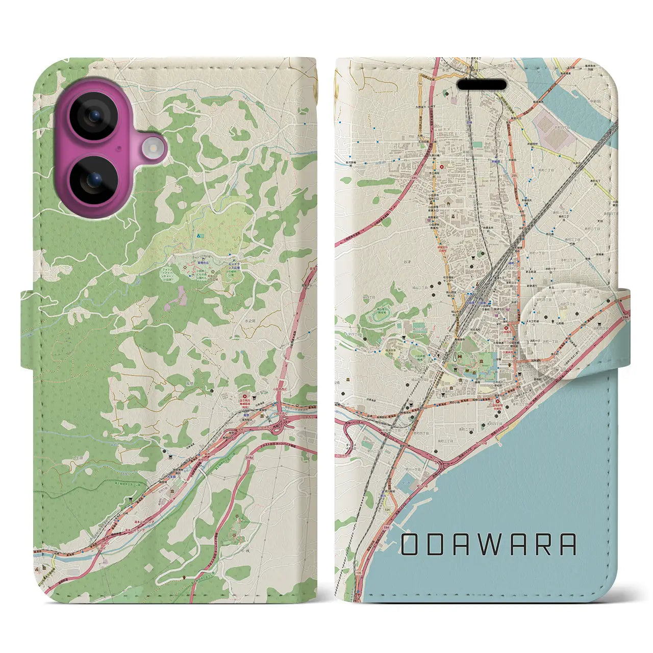 【小田原(神奈川県)】地図柄iPhoneケース(手帳タイプ)ナチュラル・iPhone 16 Pro 用
