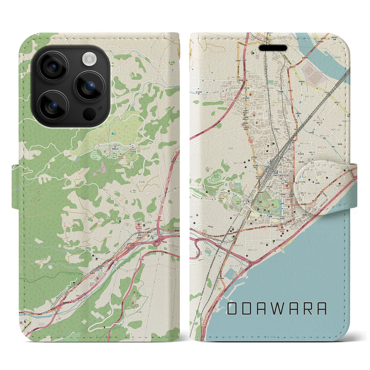 【小田原(神奈川県)】地図柄iPhoneケース(手帳タイプ)ナチュラル・iPhone 16 用