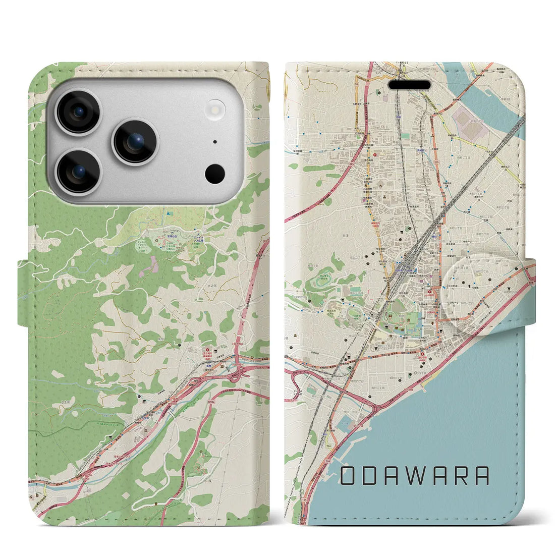 【小田原(神奈川県)】地図柄iPhoneケース(手帳タイプ)ナチュラル・iPhone 17 Pro Max 用