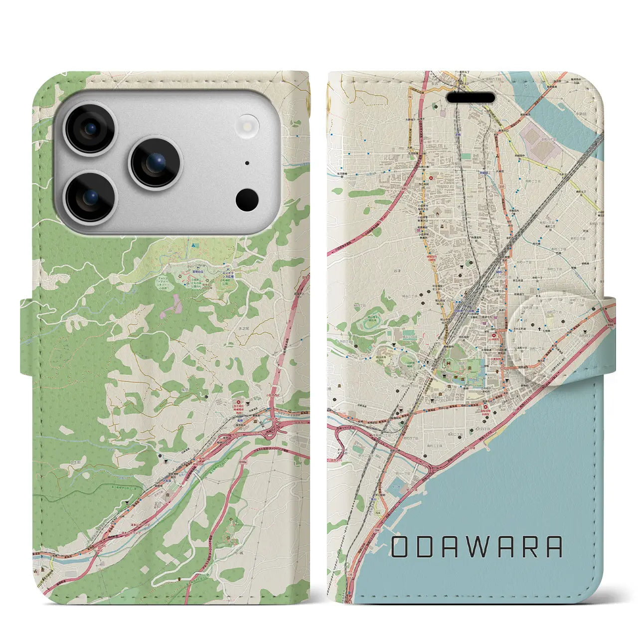 【小田原(神奈川県)】地図柄iPhoneケース(手帳タイプ)ナチュラル・iPhone 17 Pro Max 用