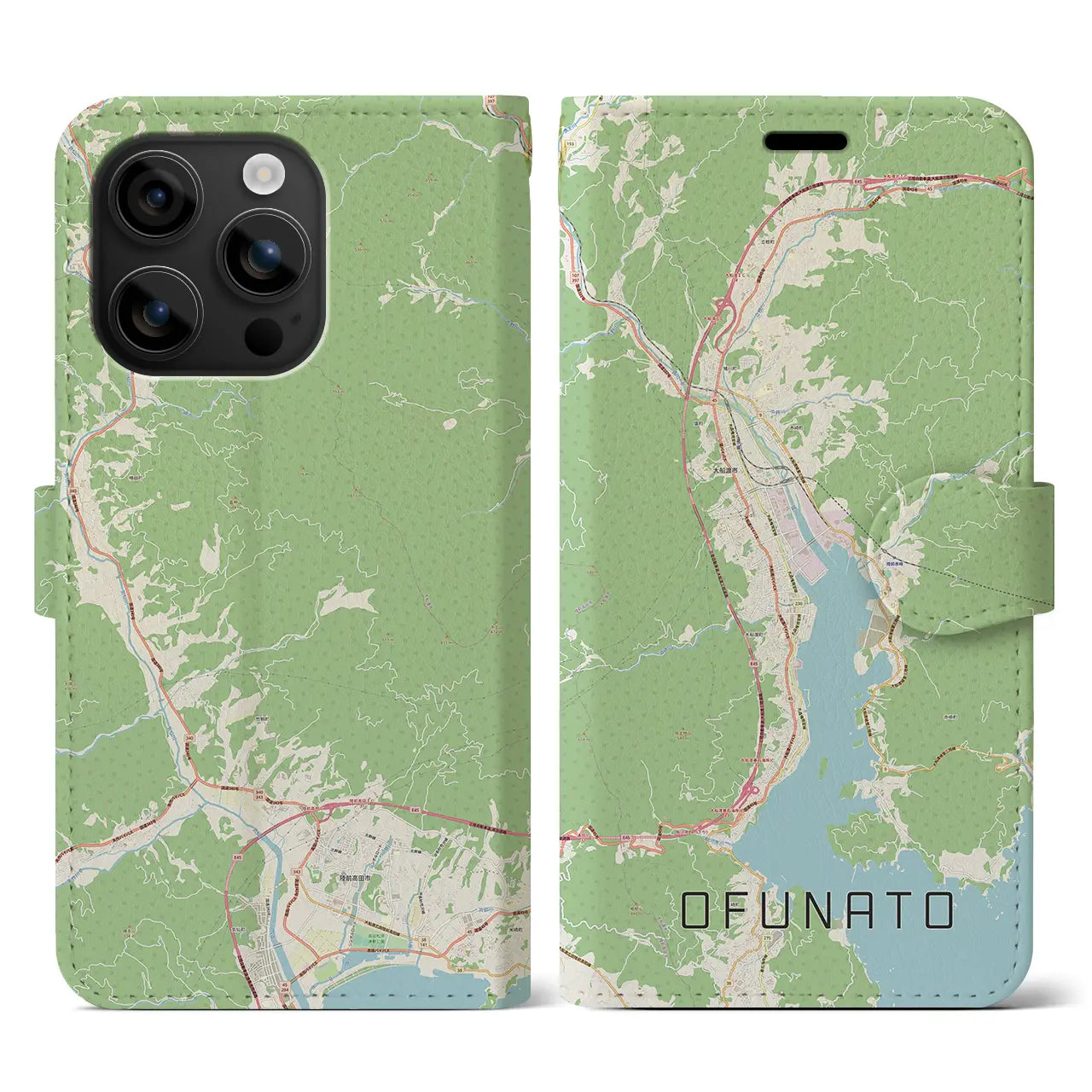 【大船渡(岩手県)】地図柄iPhoneケース(手帳タイプ)ナチュラル・iPhone 16 用
