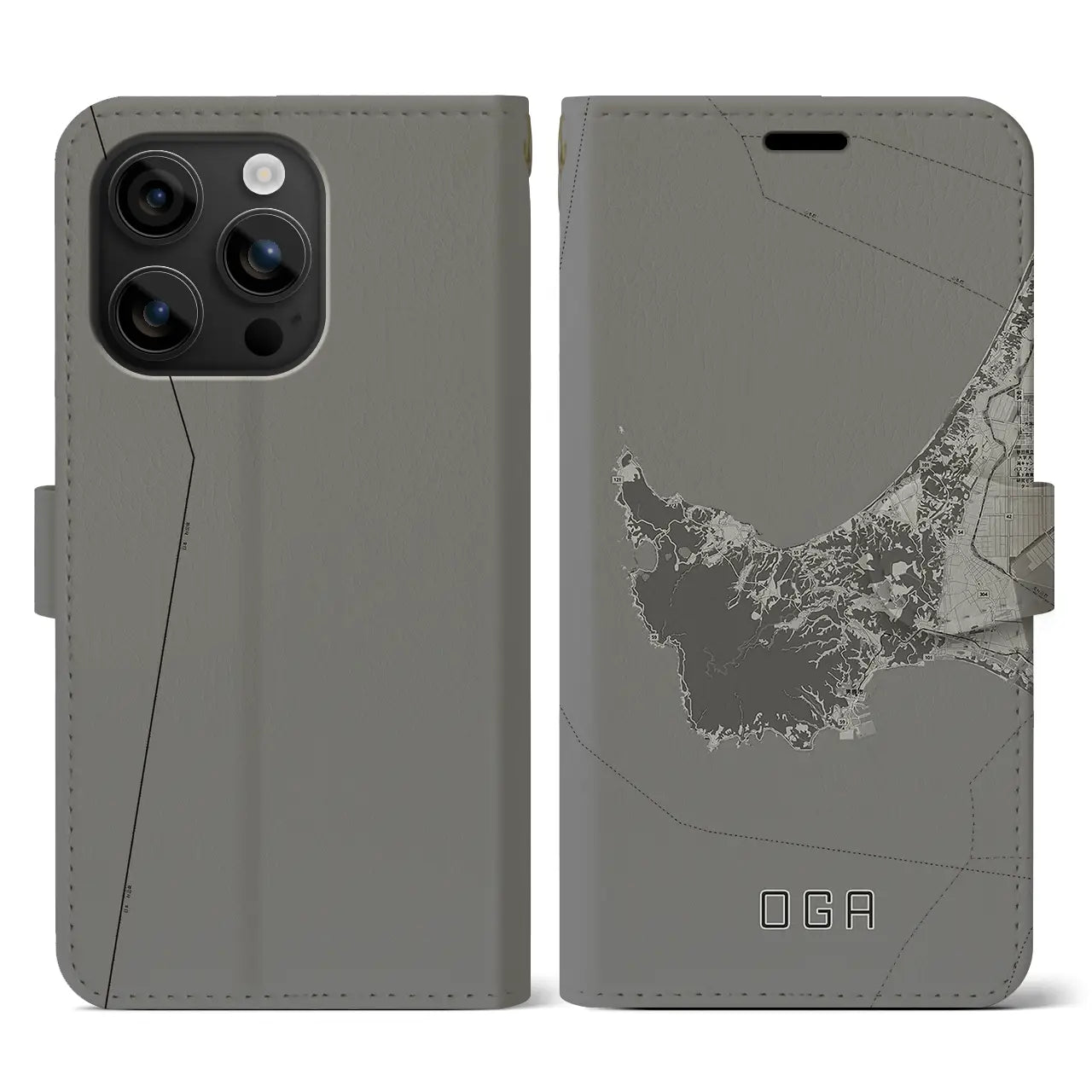 【男鹿(秋田県)】地図柄iPhoneケース(手帳タイプ)モノトーン・iPhone 16 用