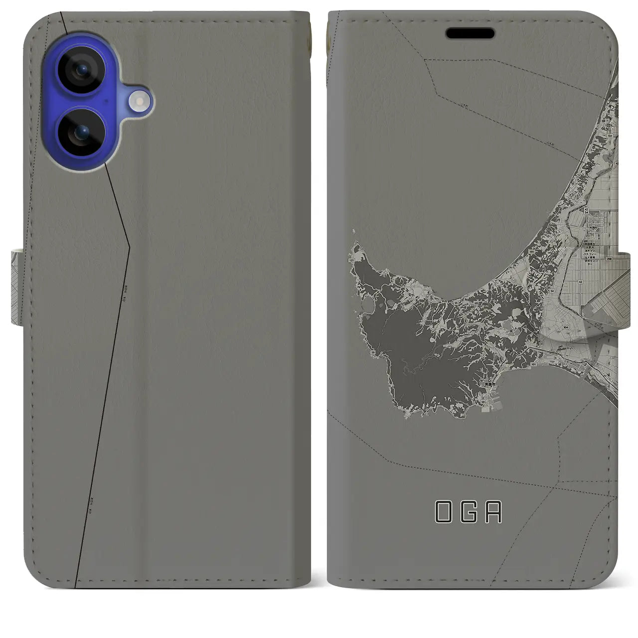 【男鹿(秋田県)】地図柄iPhoneケース(手帳タイプ)モノトーン・iPhone 16 Pro Max 用