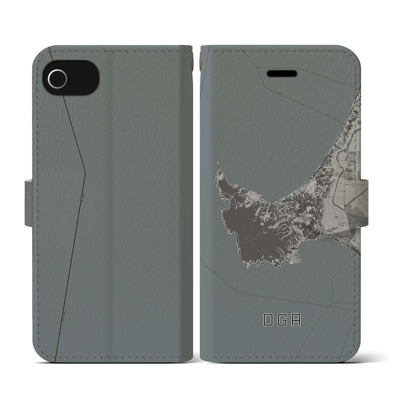 【男鹿(秋田県)】地図柄iPhoneケース(手帳タイプ)モノトーン・iPhone SE(第3 / 第2世代) / 8 / 7 / 6s / 6 用