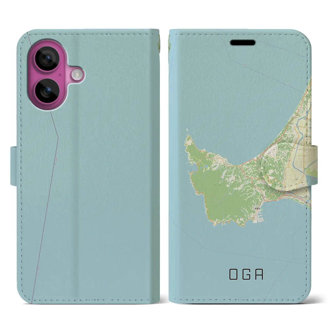 【男鹿(秋田県)】地図柄iPhoneケース(手帳タイプ)ナチュラル・iPhone 16 Pro 用