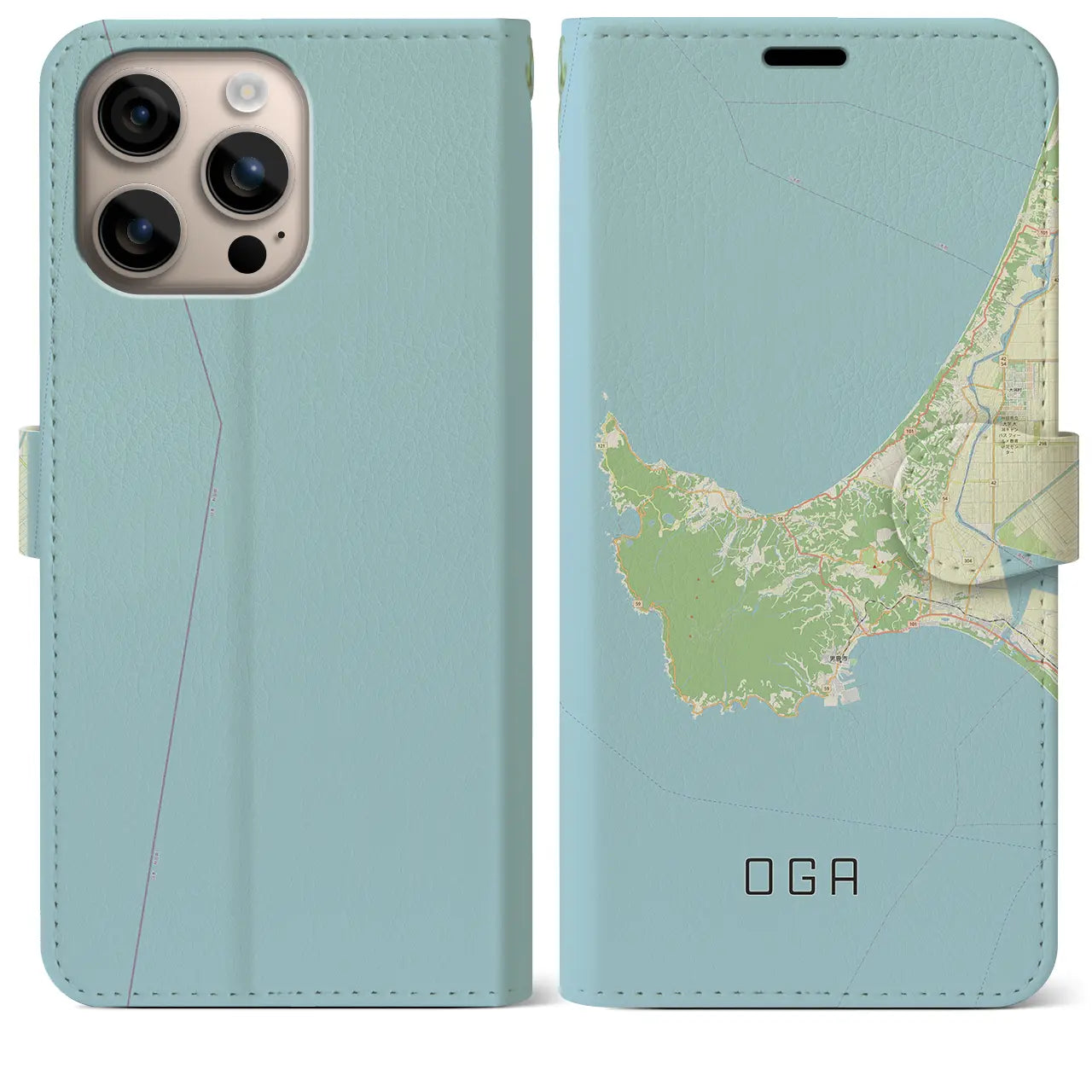 【男鹿(秋田県)】地図柄iPhoneケース(手帳タイプ)ナチュラル・iPhone 16 Plus 用