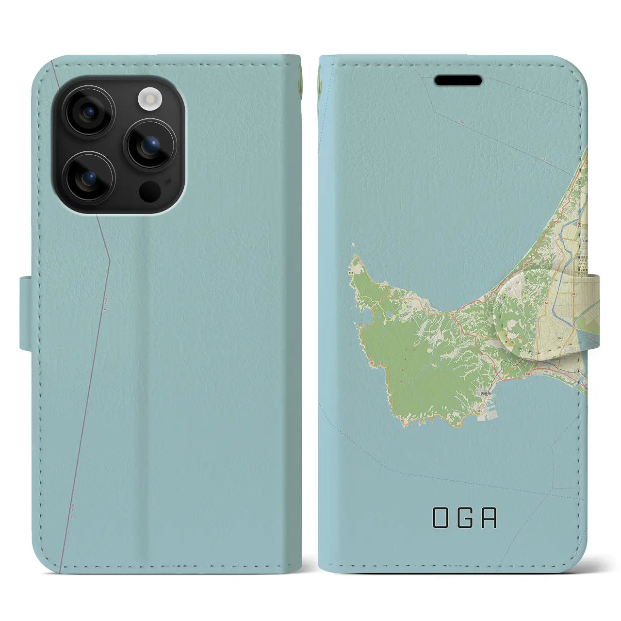 【男鹿(秋田県)】地図柄iPhoneケース(手帳タイプ)ナチュラル・iPhone 16 用