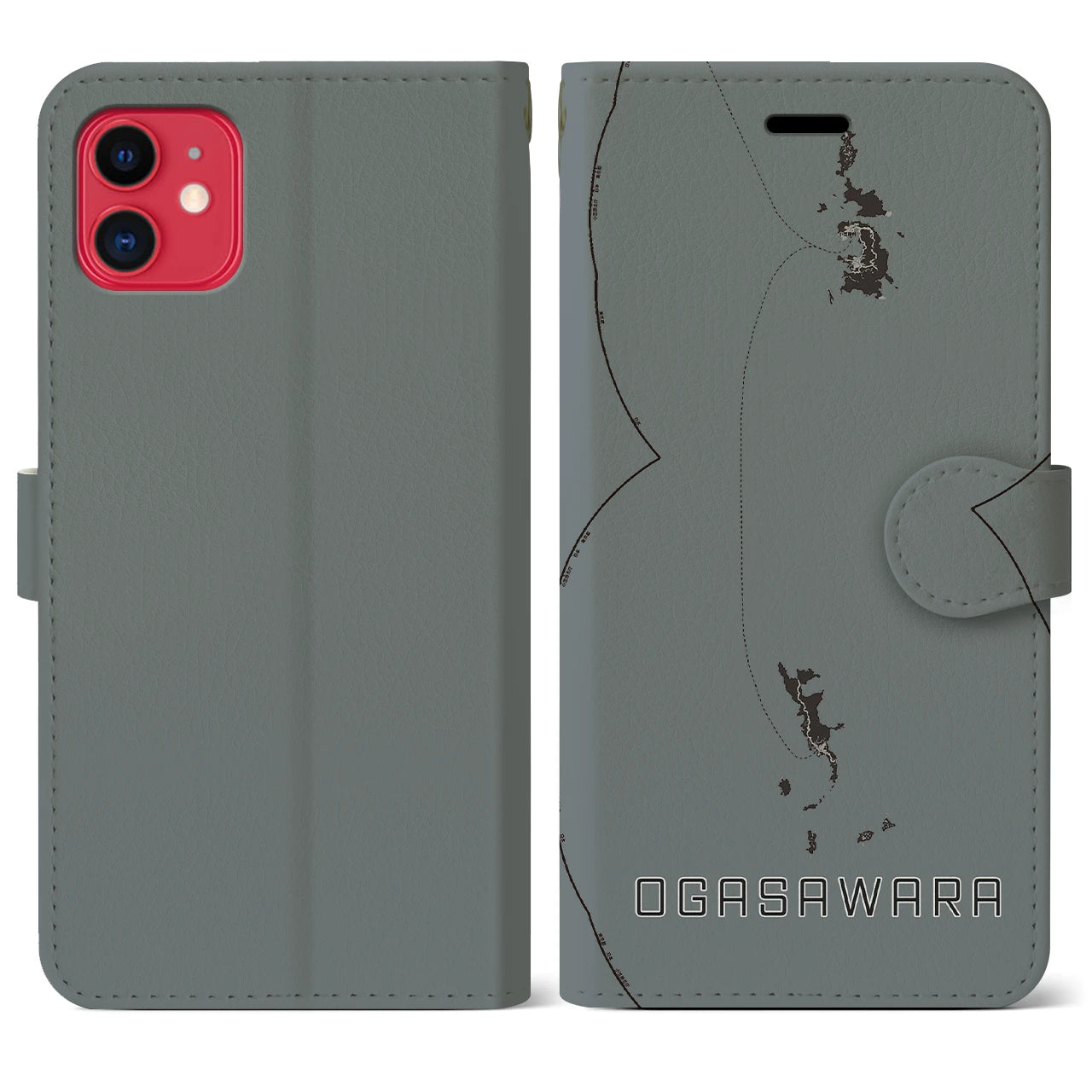 【小笠原(東京都)】地図柄iPhoneケース(手帳タイプ)モノトーン・iPhone 11 用