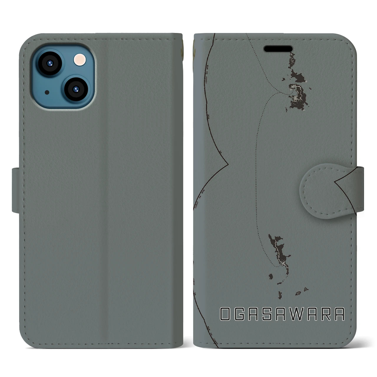 【小笠原(東京都)】地図柄iPhoneケース(手帳タイプ)モノトーン・iPhone 13 用