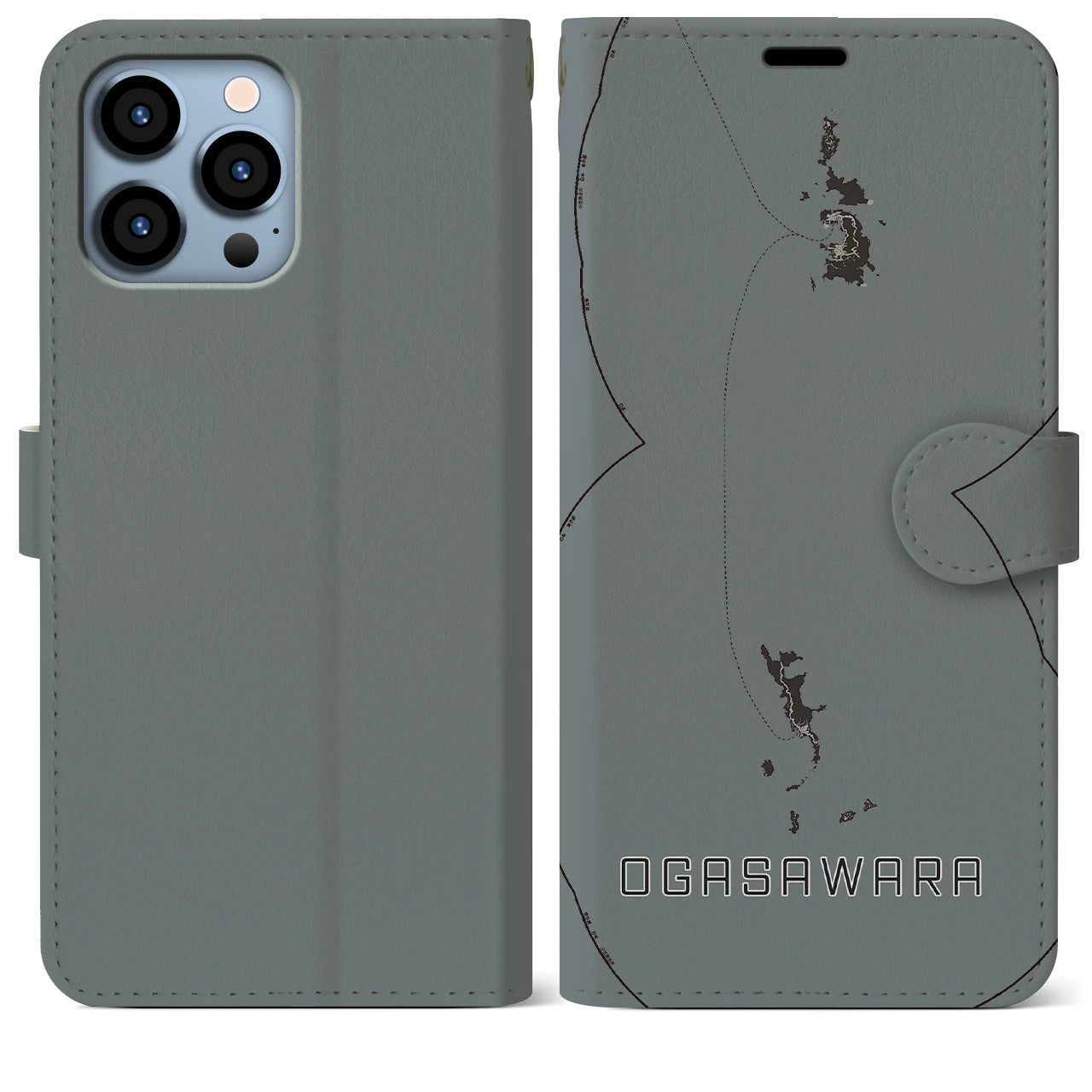【小笠原(東京都)】地図柄iPhoneケース(手帳タイプ)モノトーン・iPhone 13 Pro Max 用