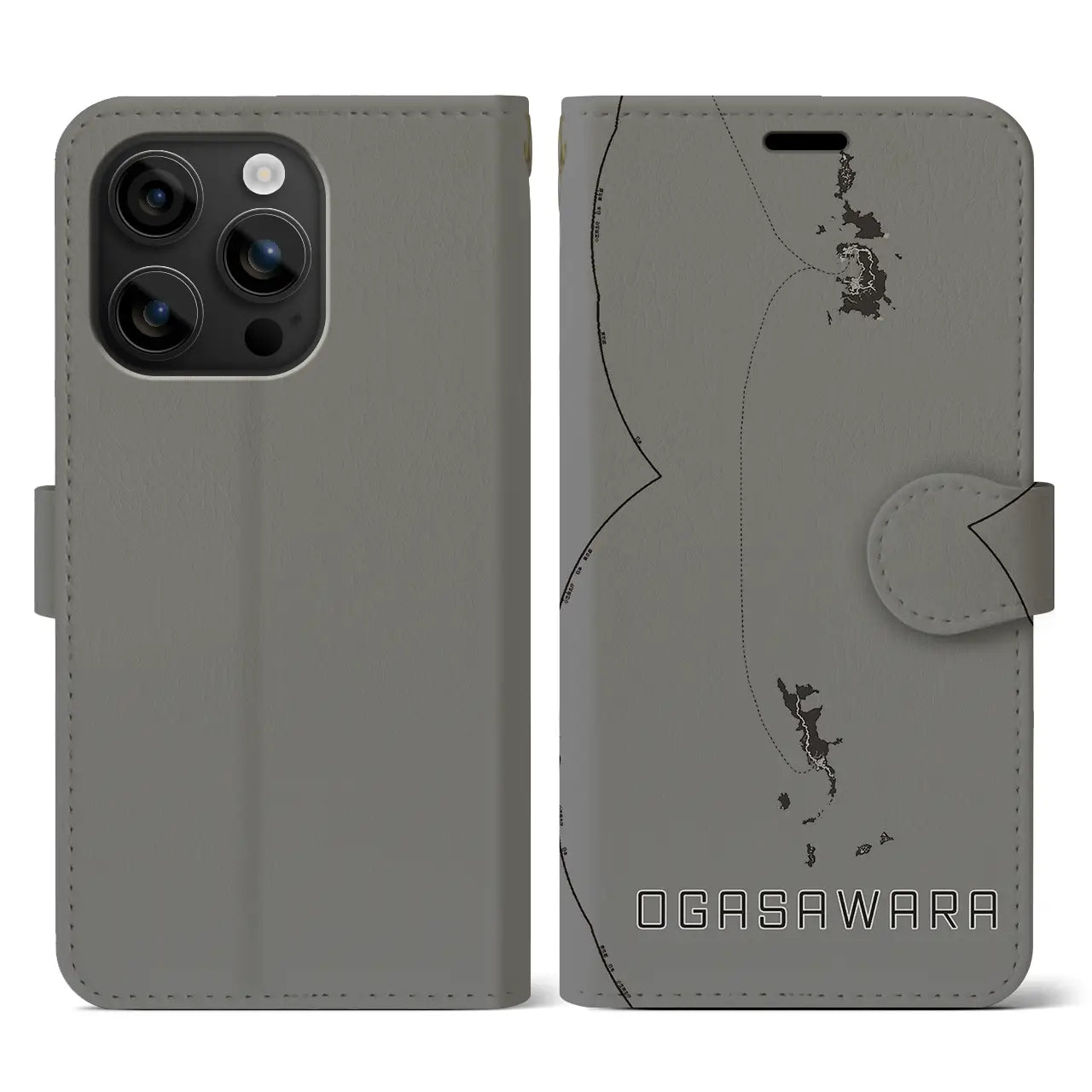 【小笠原(東京都)】地図柄iPhoneケース(手帳タイプ)モノトーン・iPhone 16 用