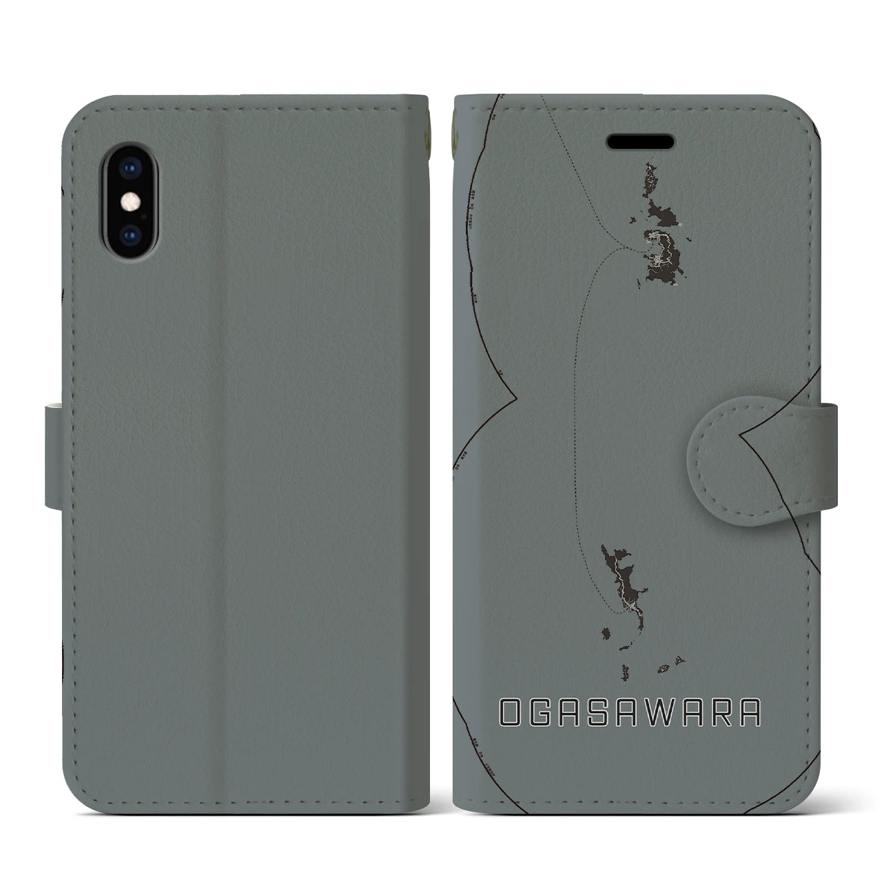 【小笠原(東京都)】地図柄iPhoneケース(手帳タイプ)モノトーン・iPhone XS / X 用