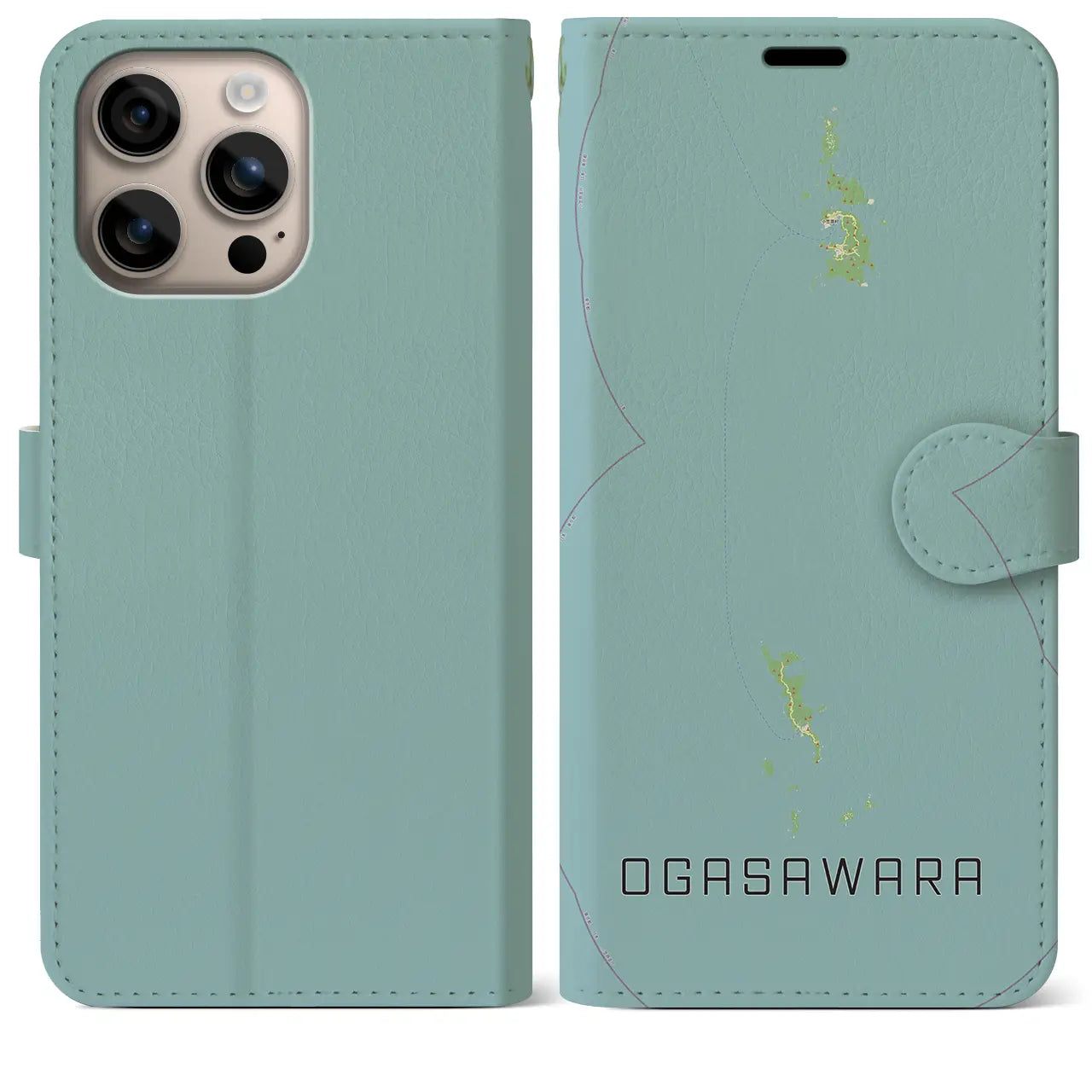 【小笠原(東京都)】地図柄iPhoneケース(手帳タイプ)ナチュラル・iPhone 16 Plus 用