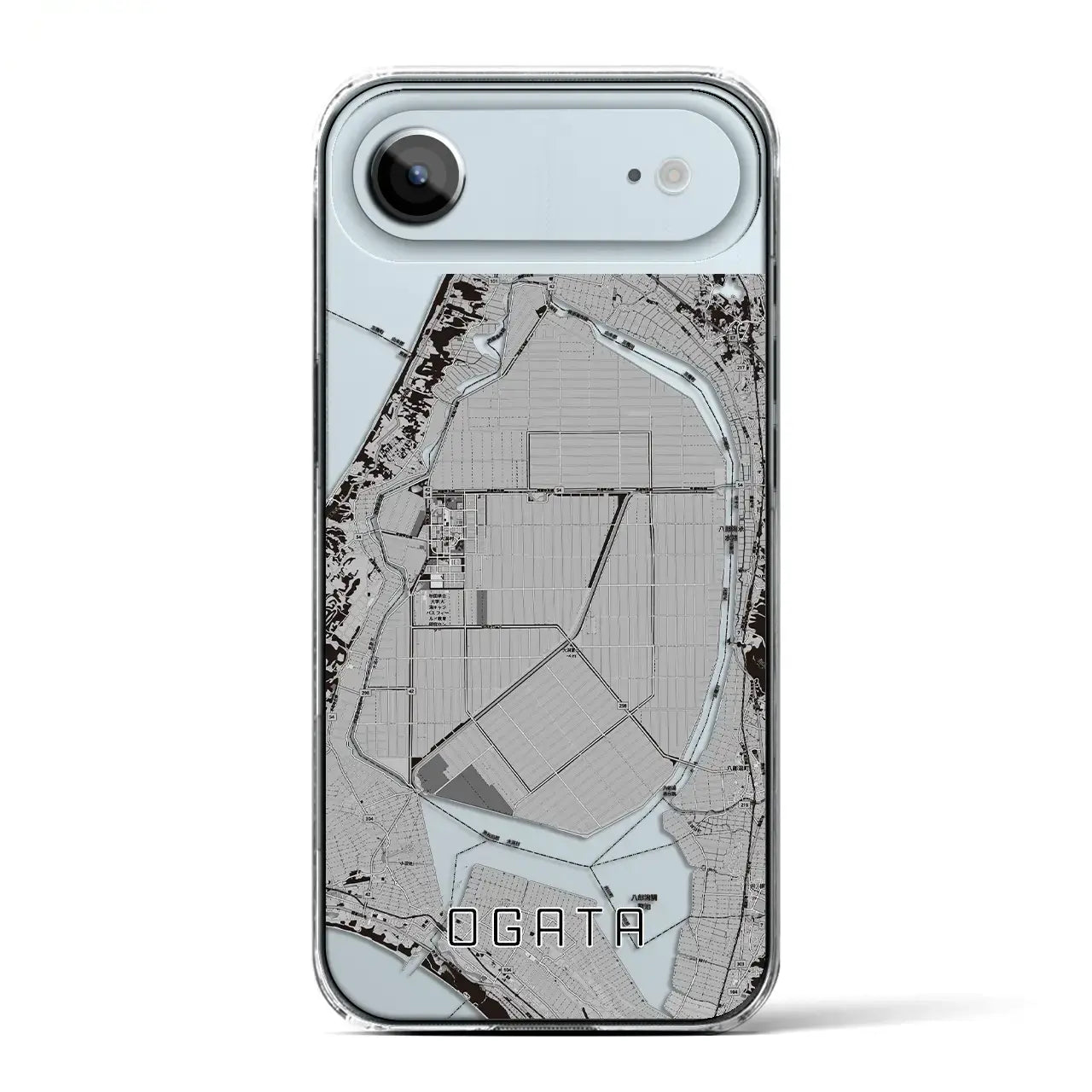 【大潟(秋田県)】地図柄iPhoneケース(クリアタイプ)モノトーン・iPhone 17 Pro Max 用