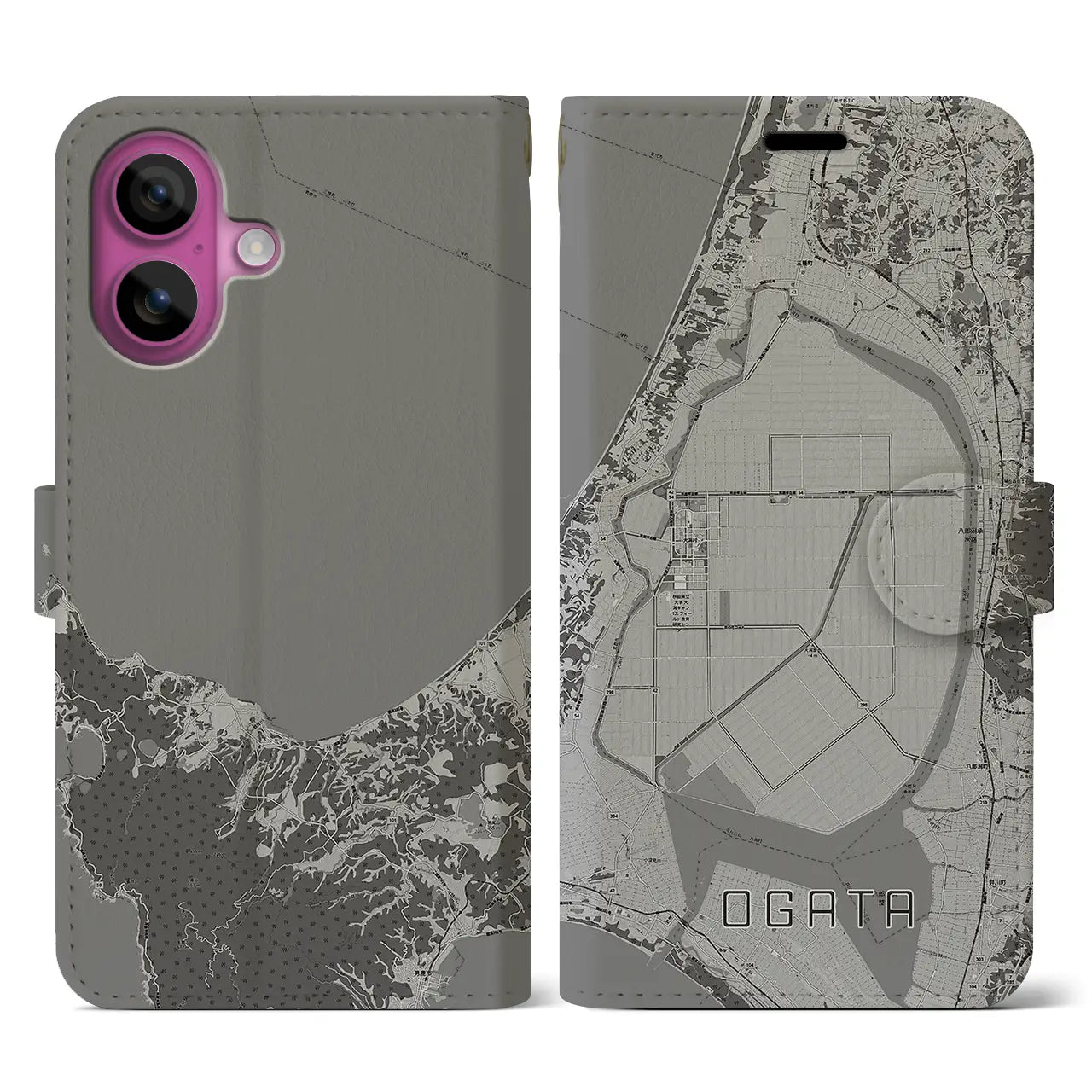 【大潟(秋田県)】地図柄iPhoneケース(手帳タイプ)