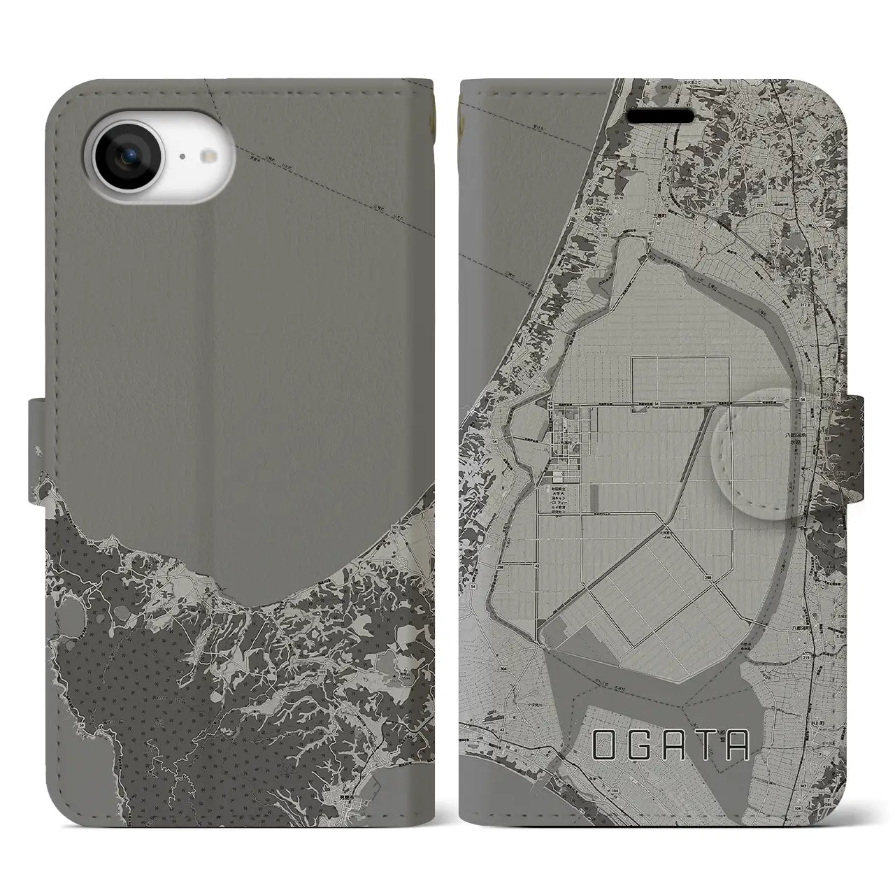 【大潟(秋田県)】地図柄iPhoneケース(手帳タイプ)