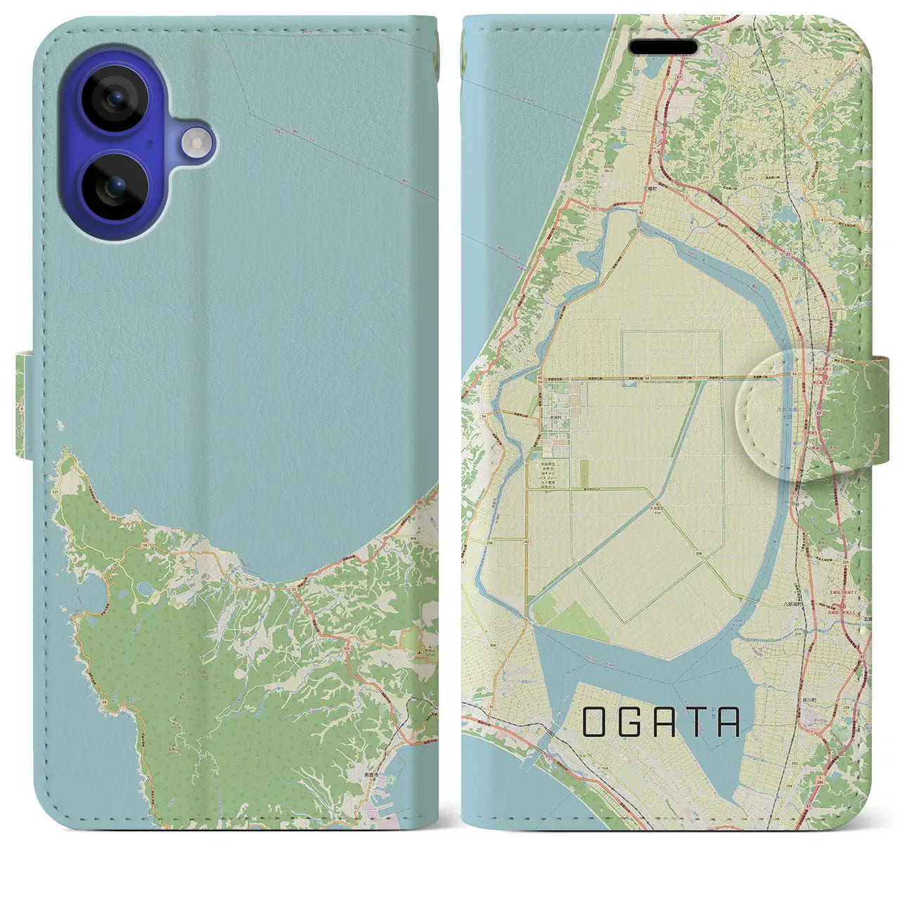 【大潟(秋田県)】地図柄iPhoneケース(手帳タイプ)ナチュラル・iPhone 16 Pro Max 用