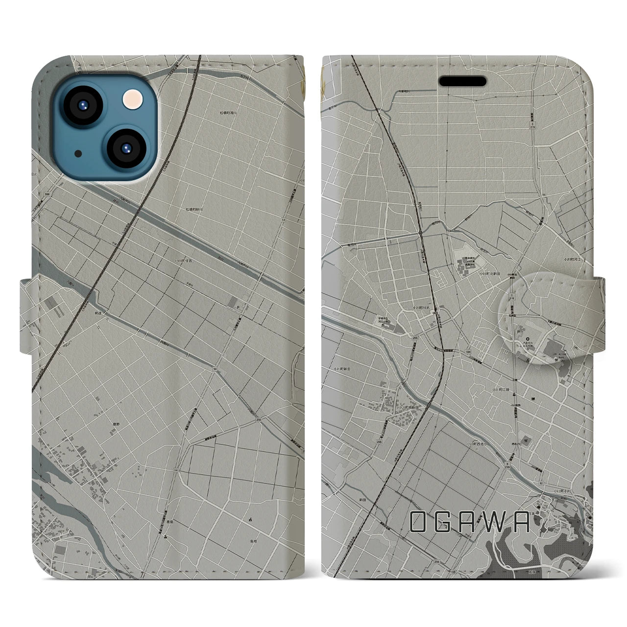 【小川(熊本県)】地図柄iPhoneケース(手帳タイプ)