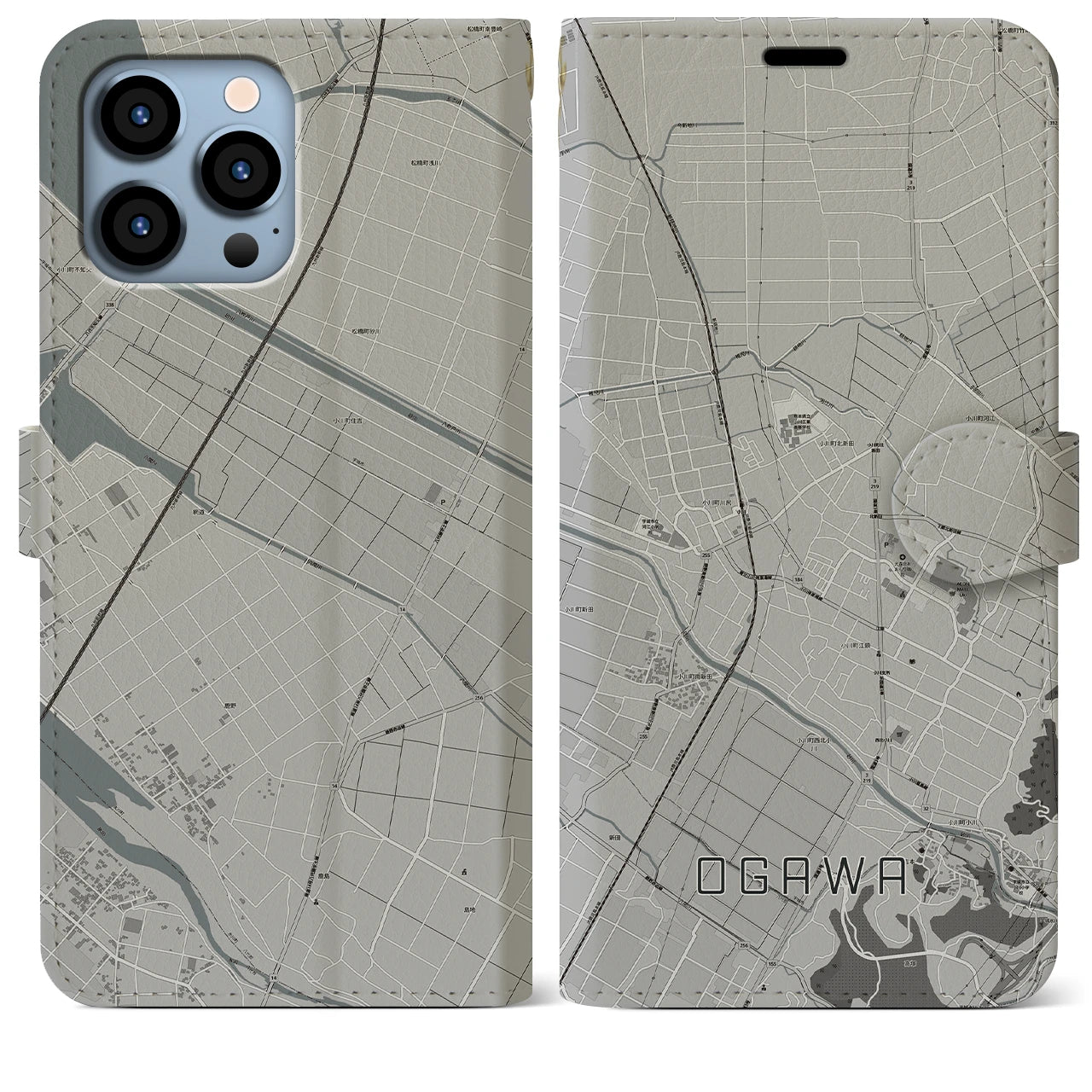 【小川(熊本県)】地図柄iPhoneケース(手帳タイプ)