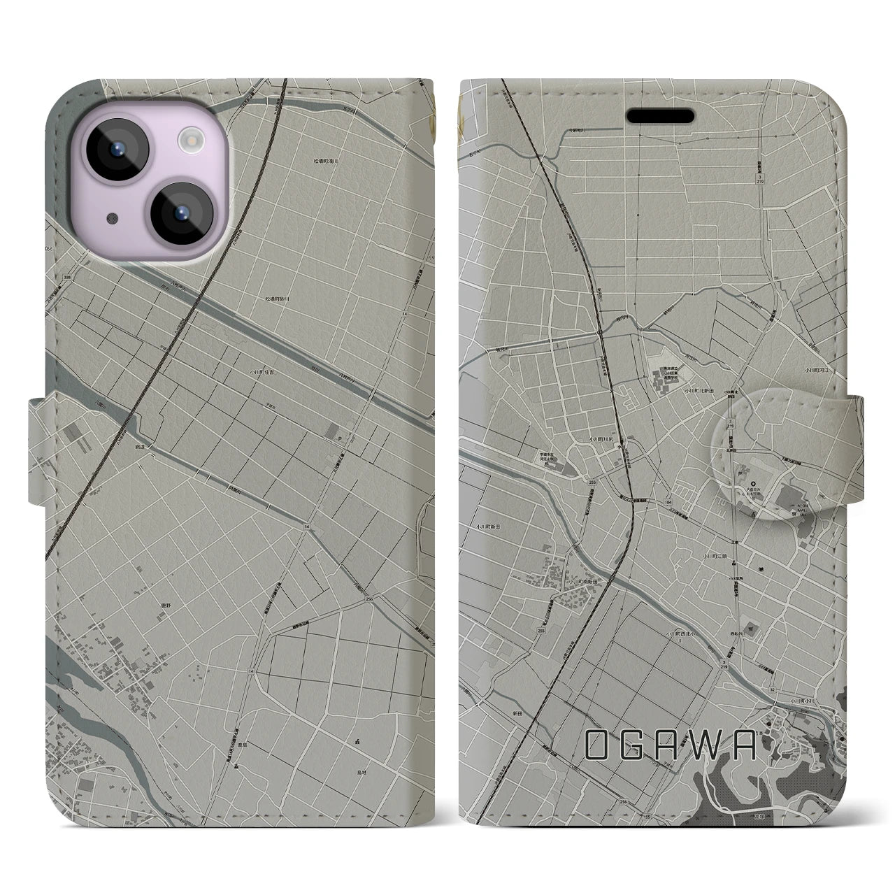 【小川(熊本県)】地図柄iPhoneケース(手帳タイプ)