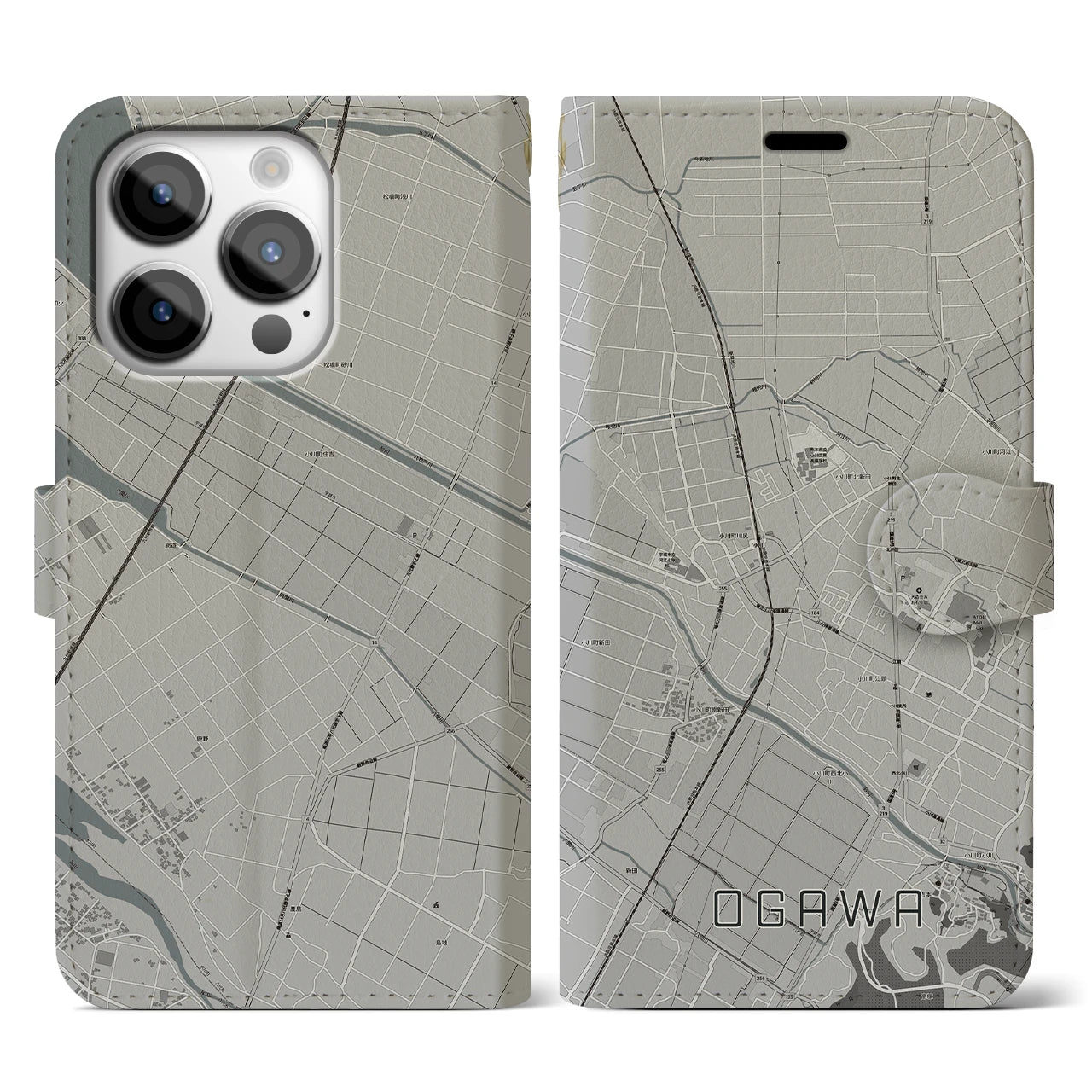 【小川(熊本県)】地図柄iPhoneケース(手帳タイプ)