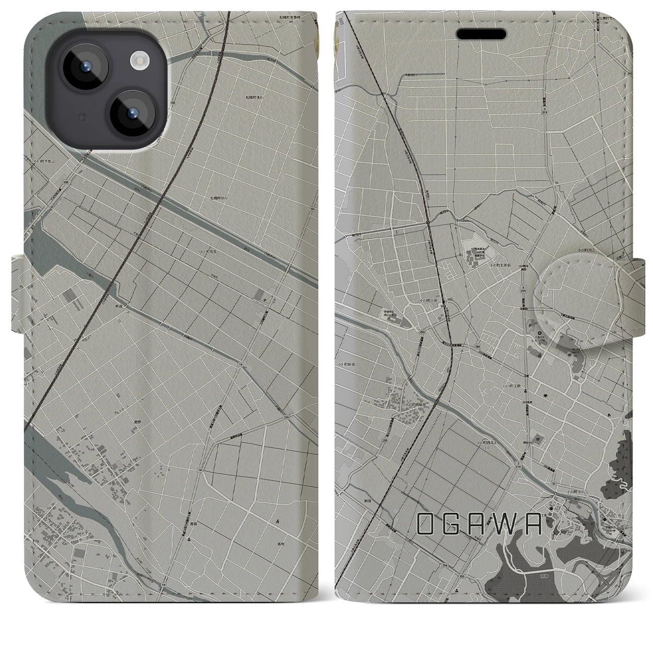 【小川(熊本県)】地図柄iPhoneケース(手帳タイプ)