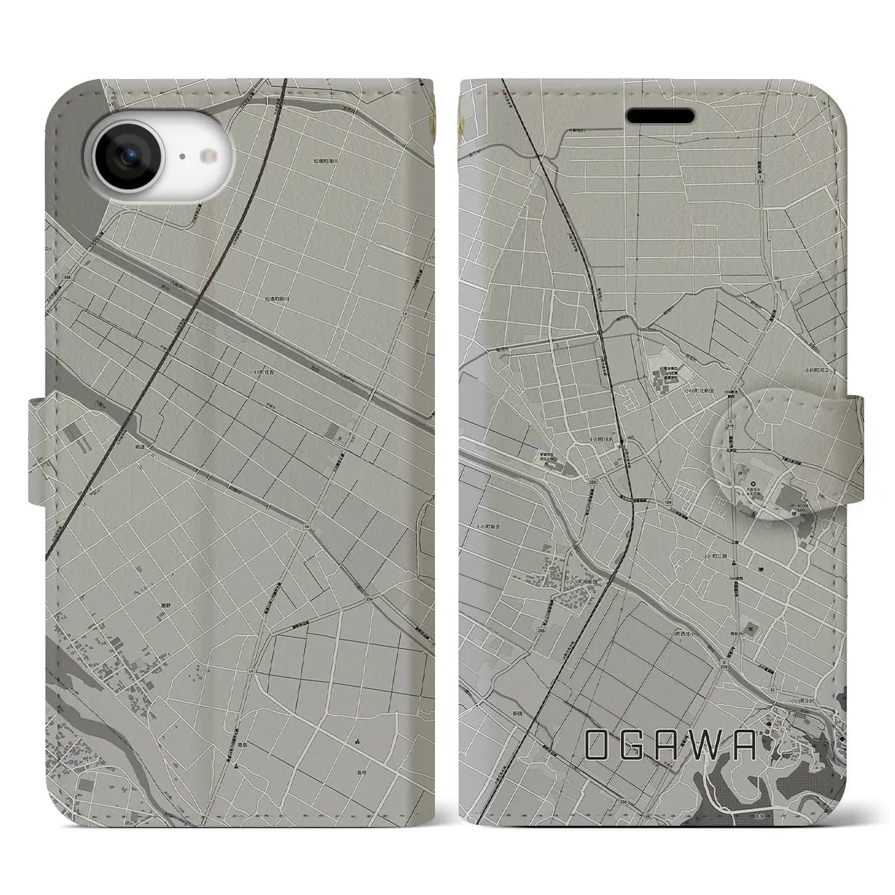 【小川(熊本県)】地図柄iPhoneケース(手帳タイプ)
