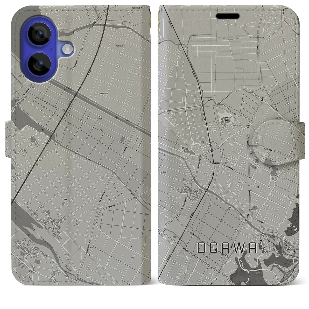【小川(熊本県)】地図柄iPhoneケース(手帳タイプ)