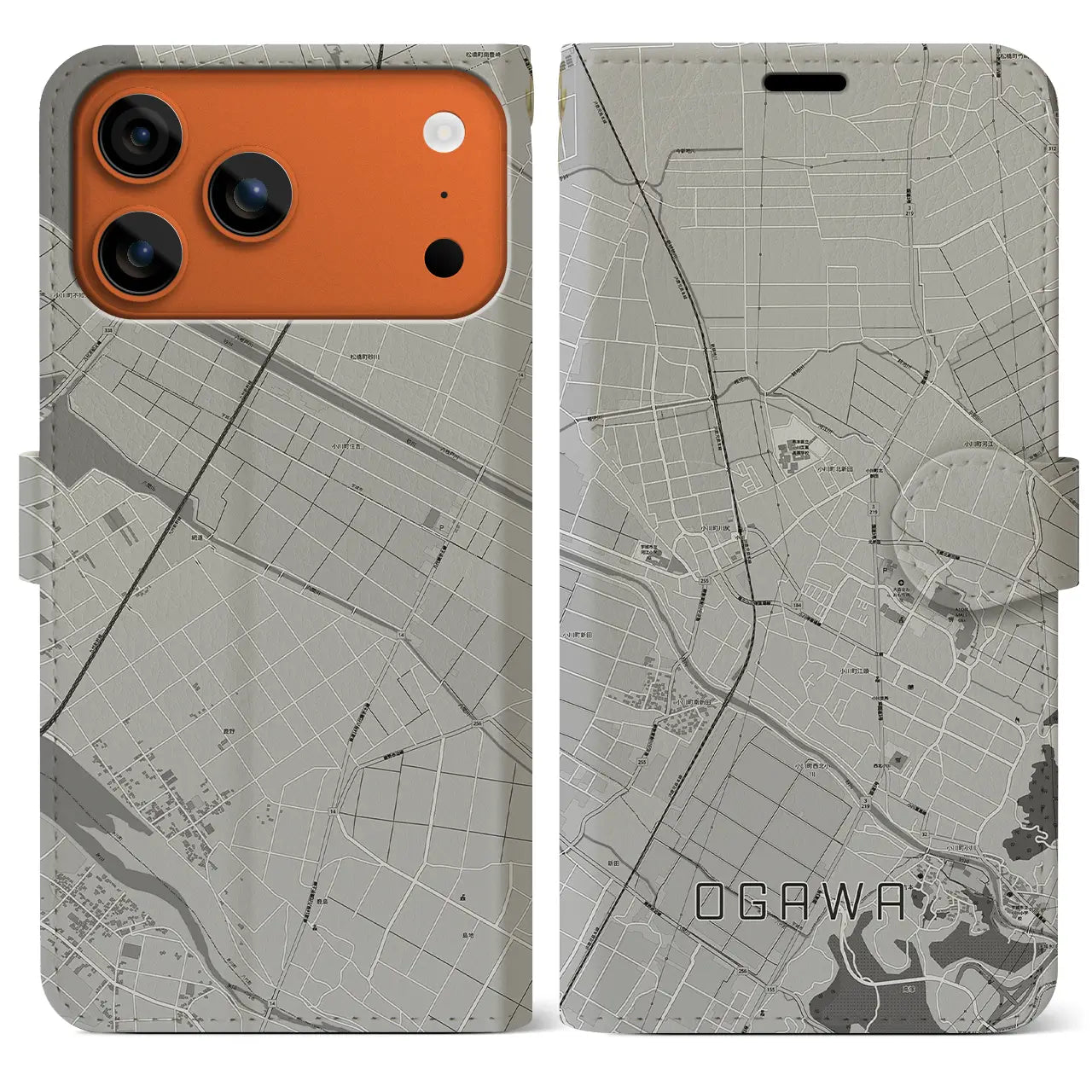 【小川(熊本県)】地図柄iPhoneケース(手帳タイプ)