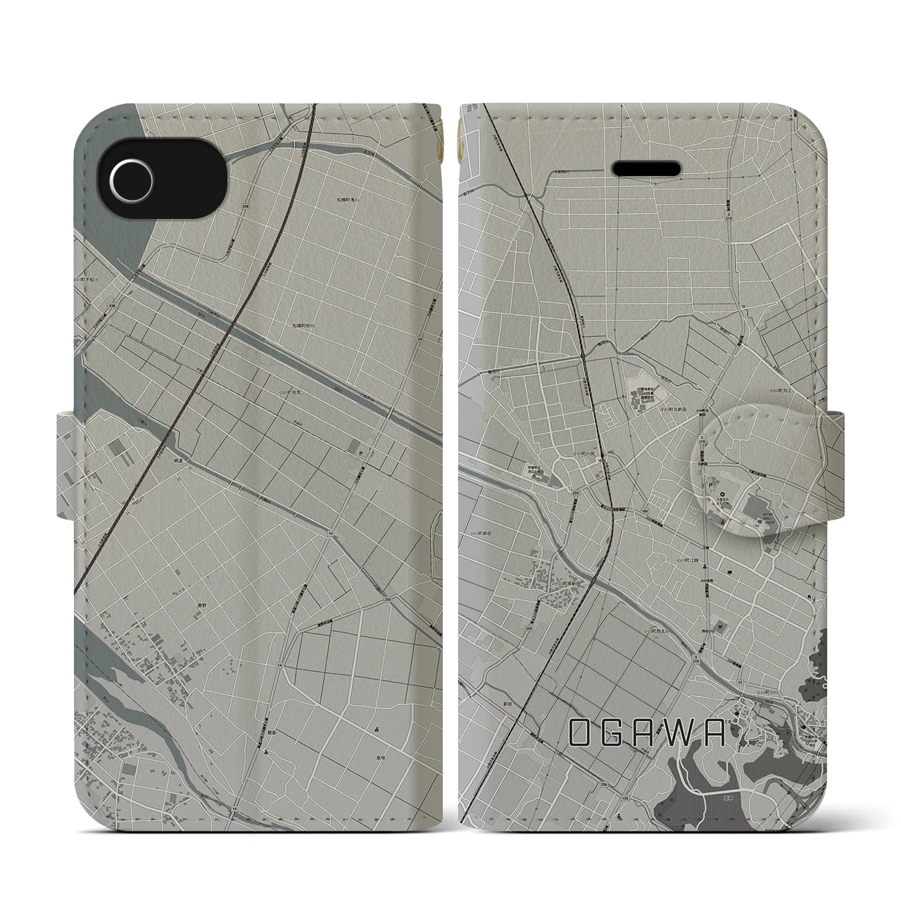 【小川(熊本県)】地図柄iPhoneケース(手帳タイプ)