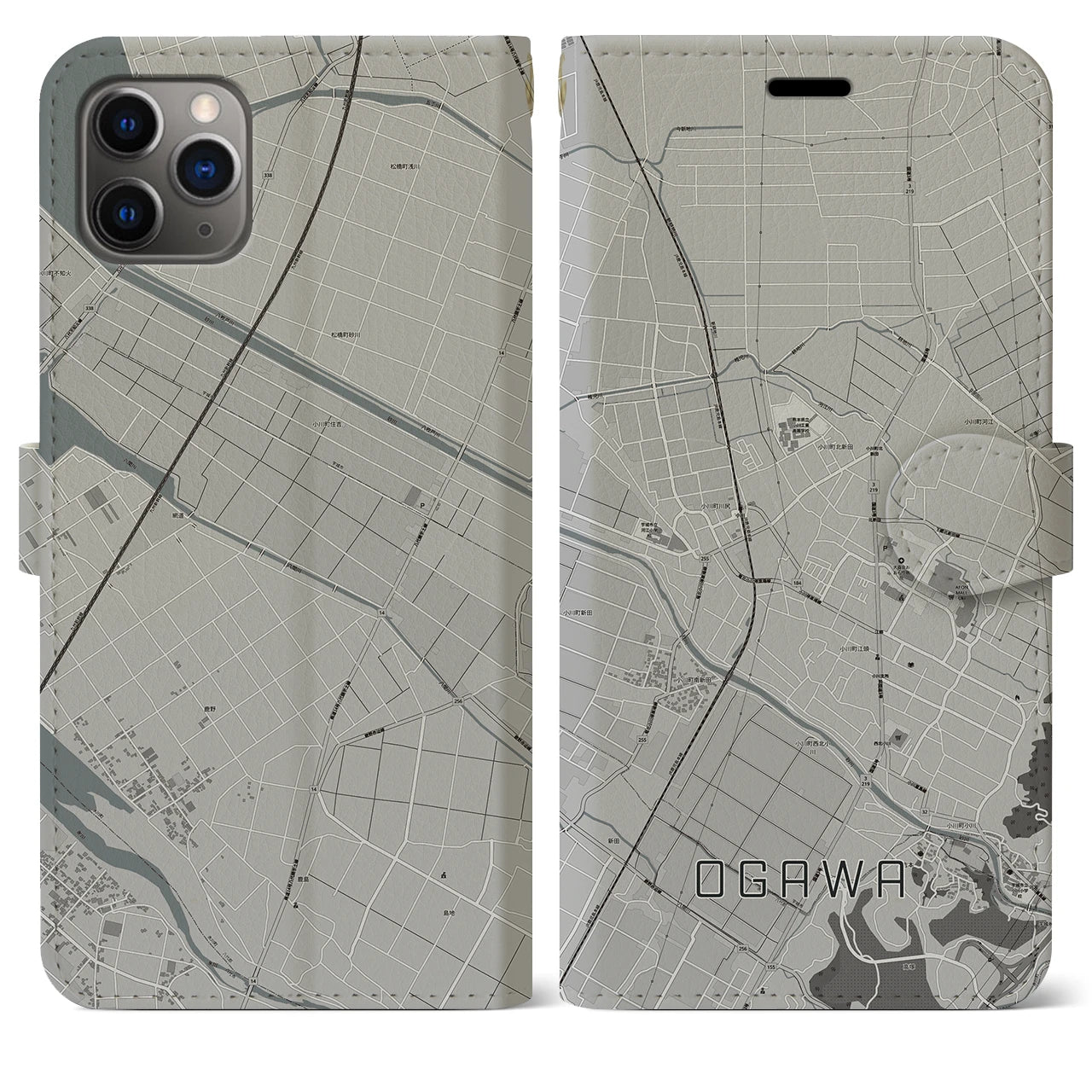 【小川(熊本県)】地図柄iPhoneケース(手帳タイプ)